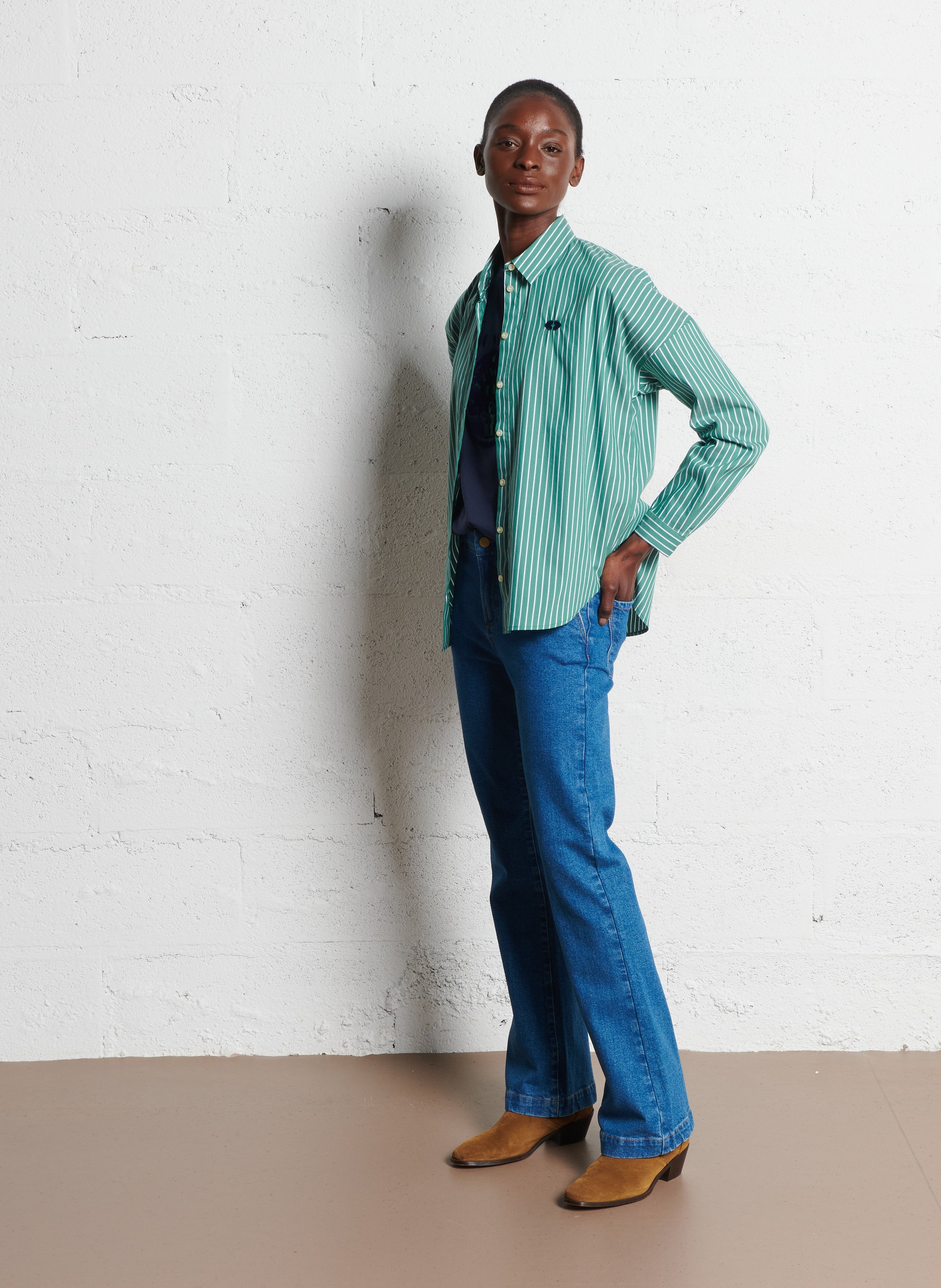 Chemise col classique en coton mélangé I CODE Vert