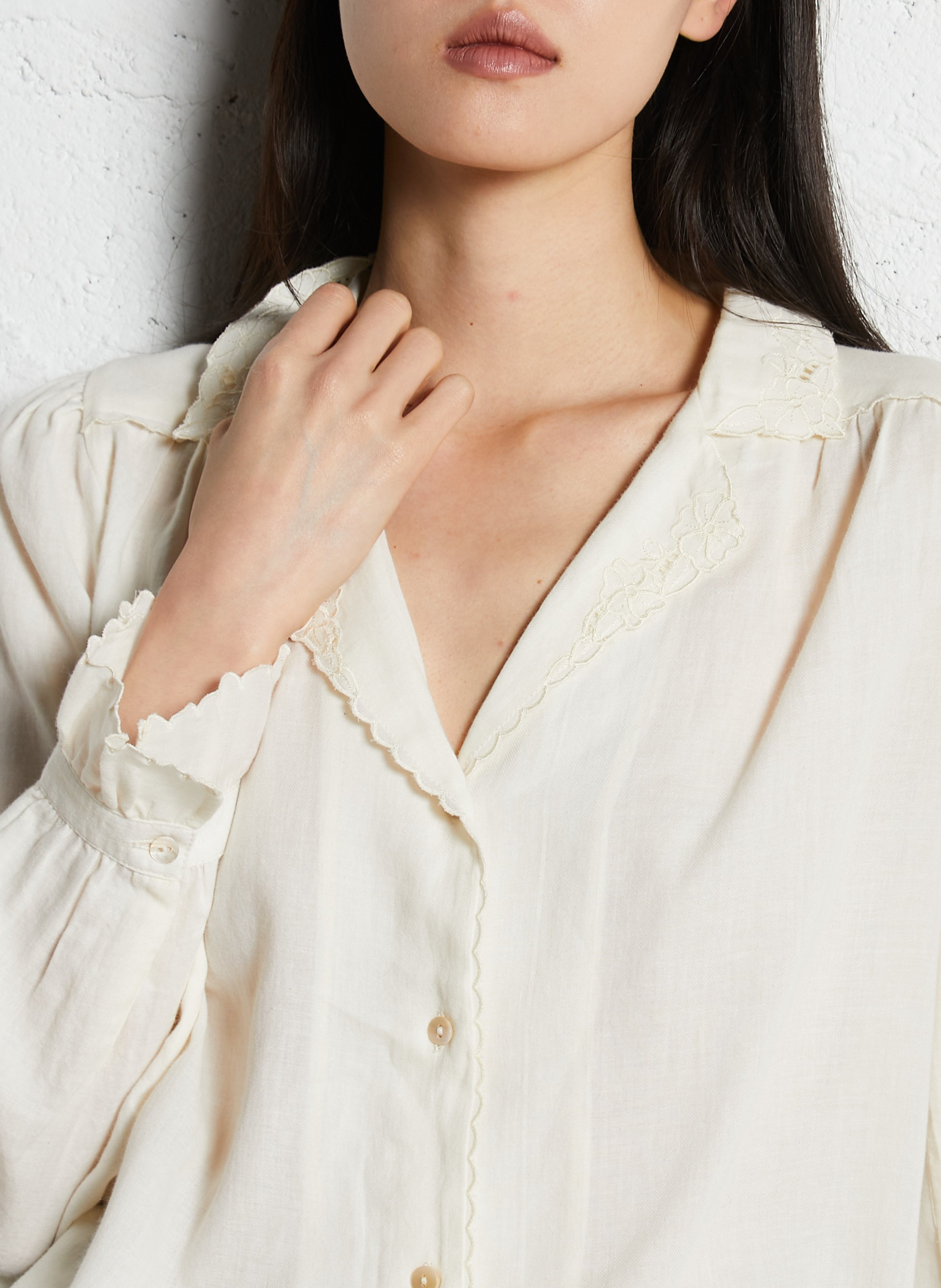 Bluse mit Reverskragen aus Baumwolle EMILE ET IDA Beige