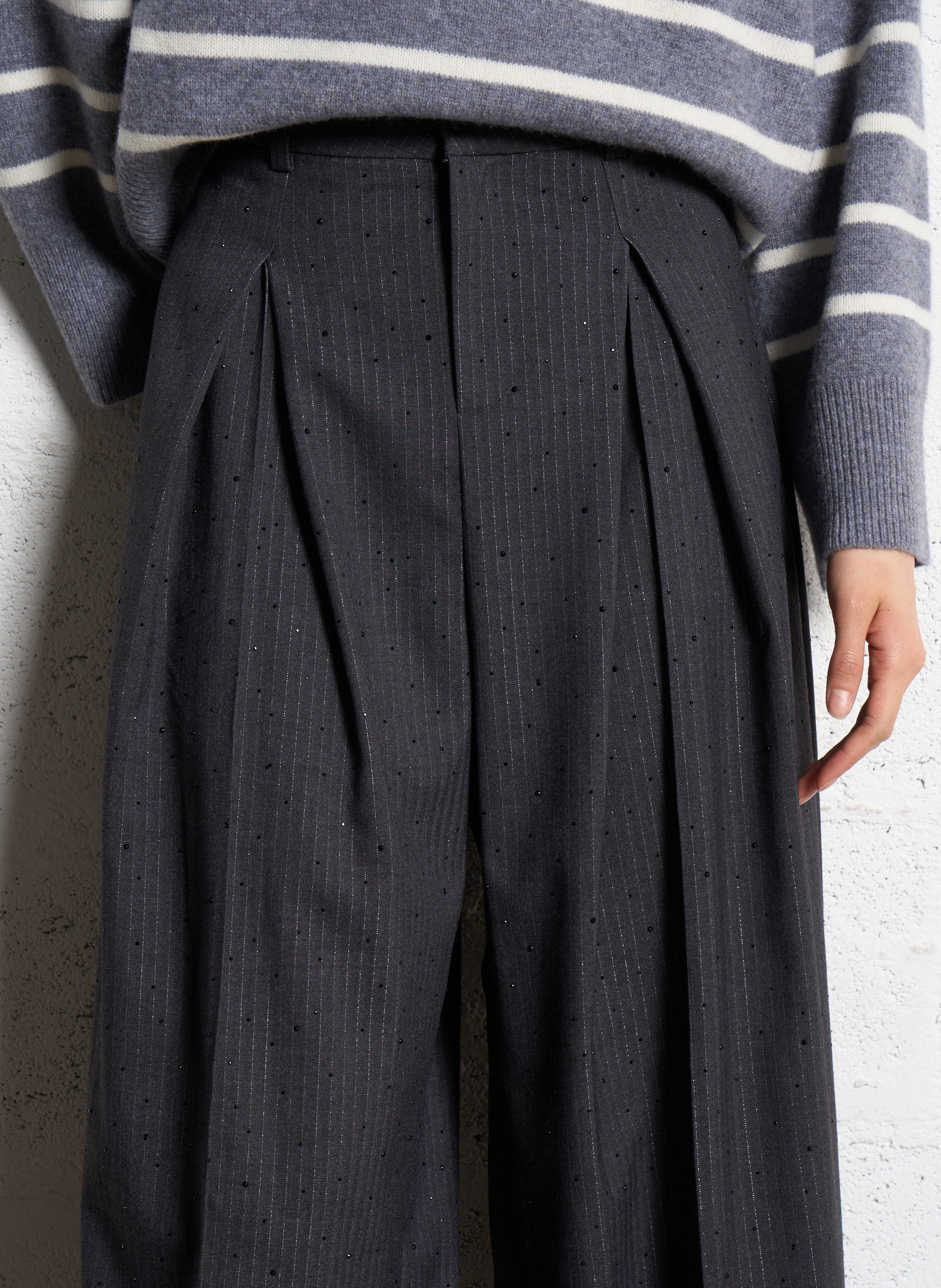 Pantalon large à rayures SUNCOO Gris