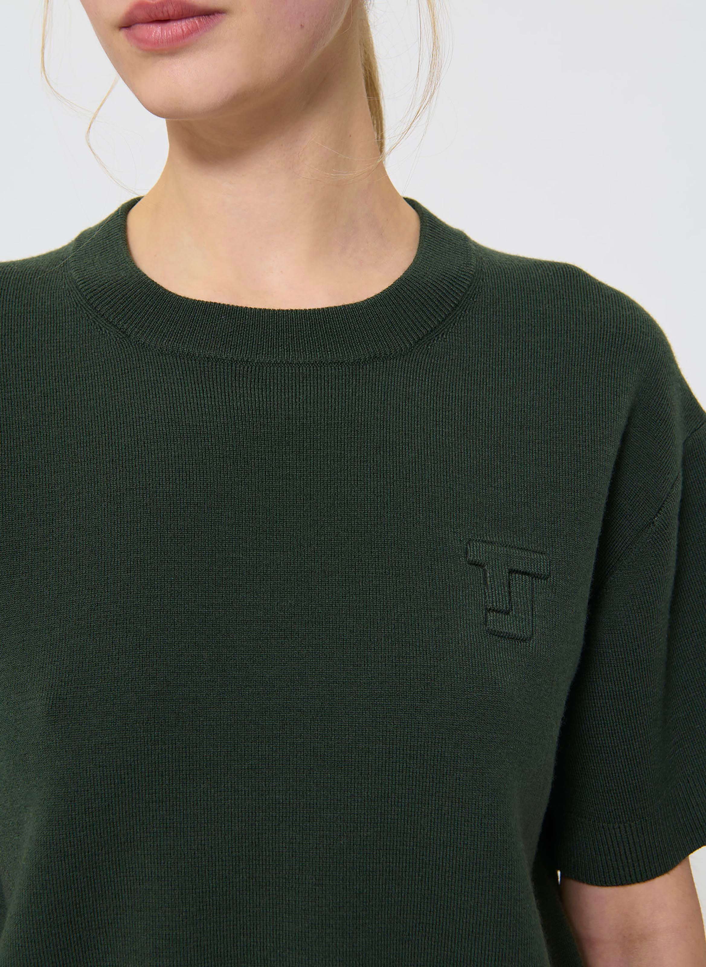 Wool crew neck t-shirt TARA JARMON Green
