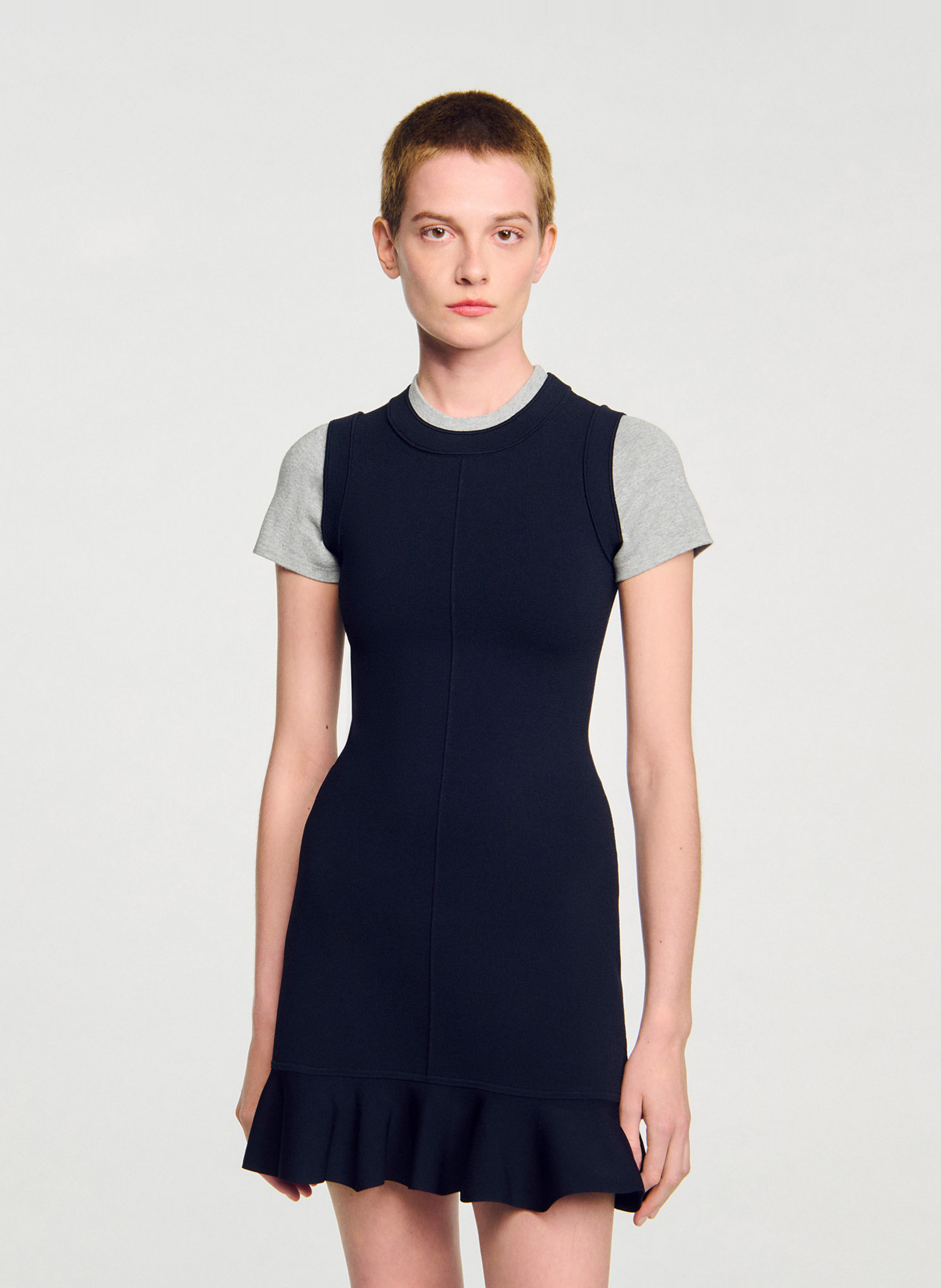 Round-neck knit midi dress SANDRO Blue