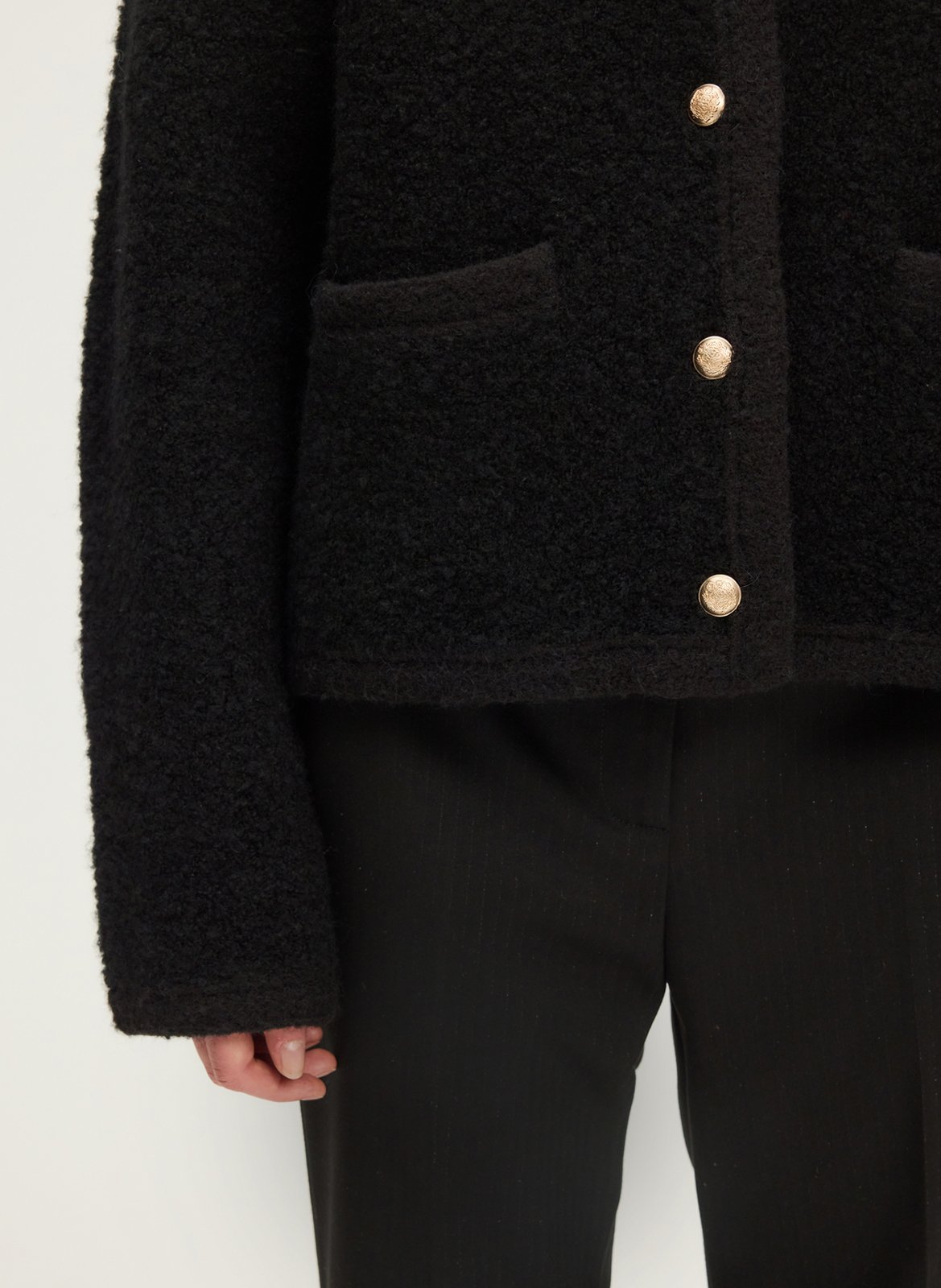 Straight round-neck mixed knit cardigan PABLO Black