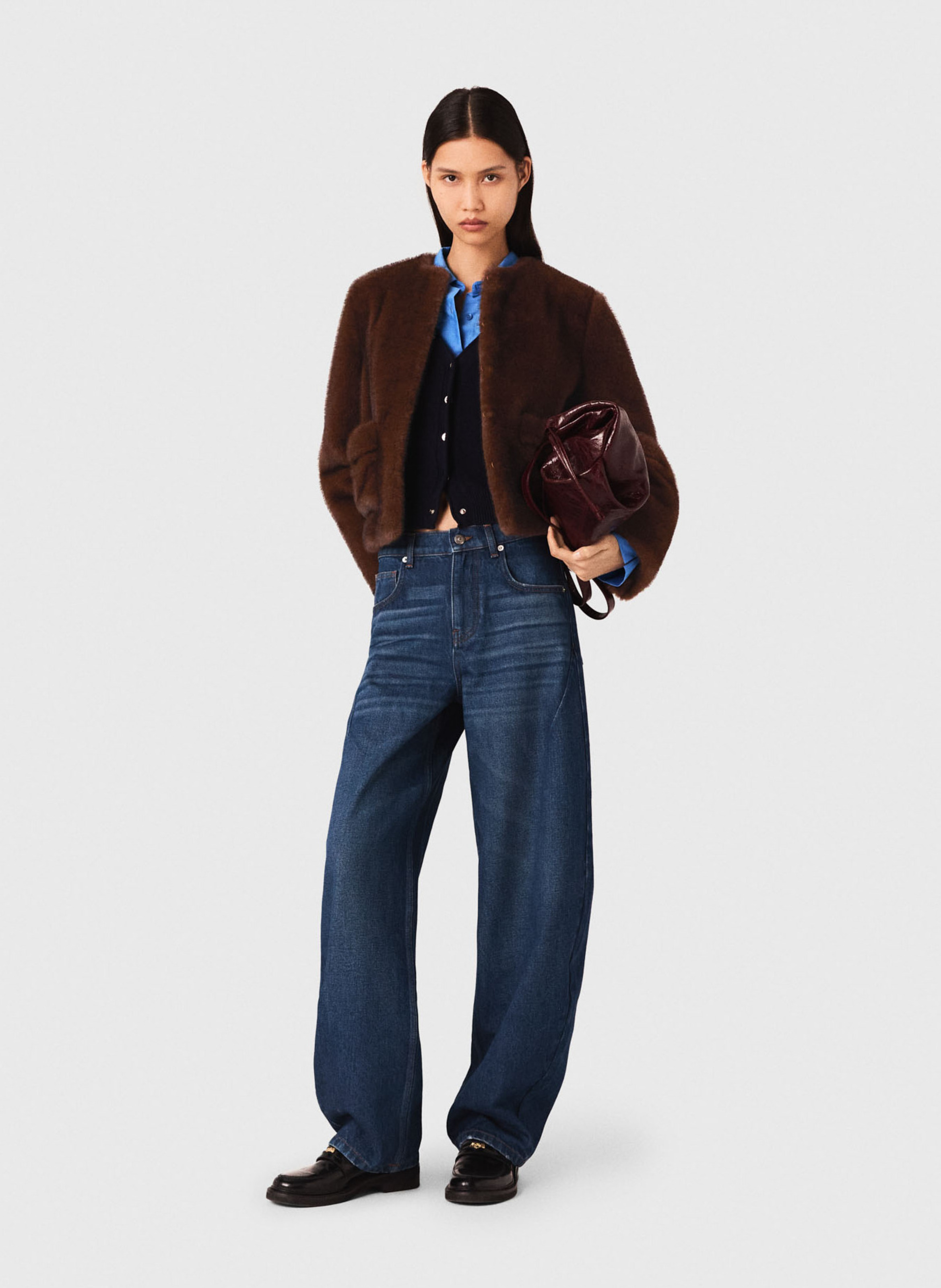 Veste col rond effet fourrure MAJE Marron