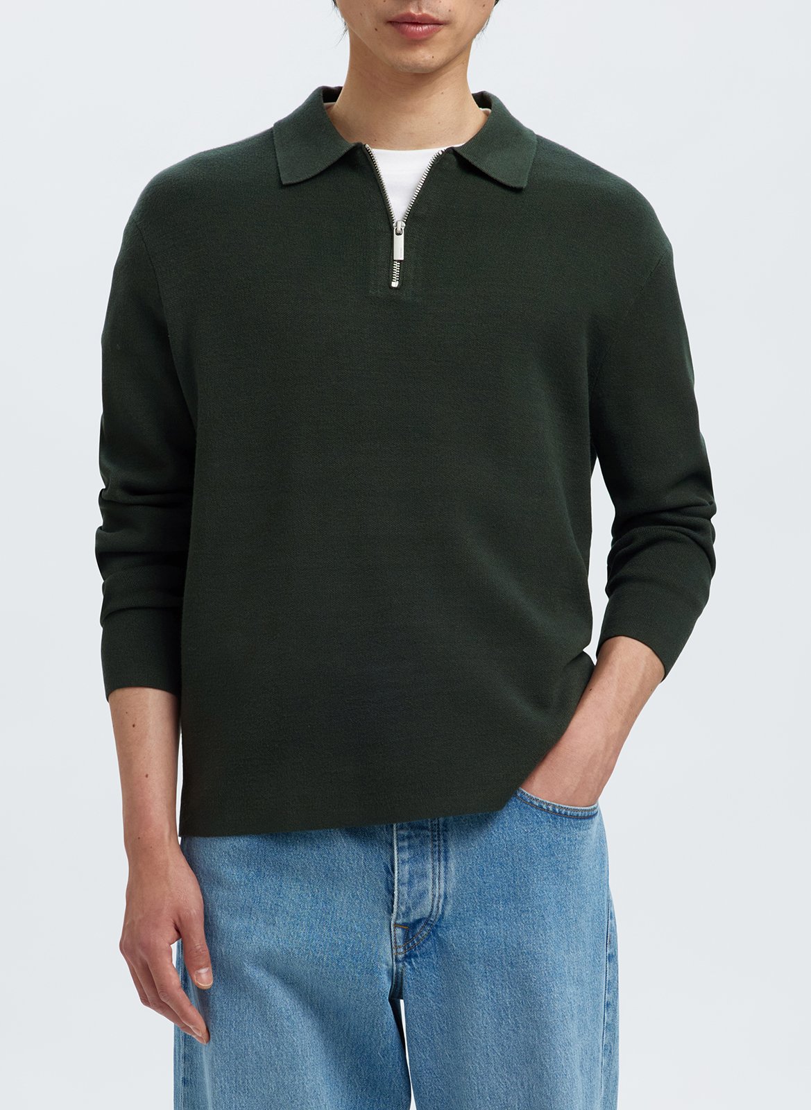 Sweat droit uni à demi zip SELECTED Vert