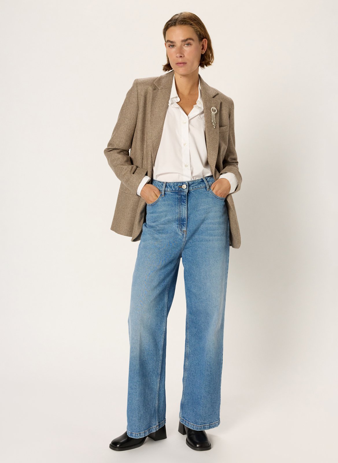 Veste col tailleur en laine mélangée GERARD DAREL Beige