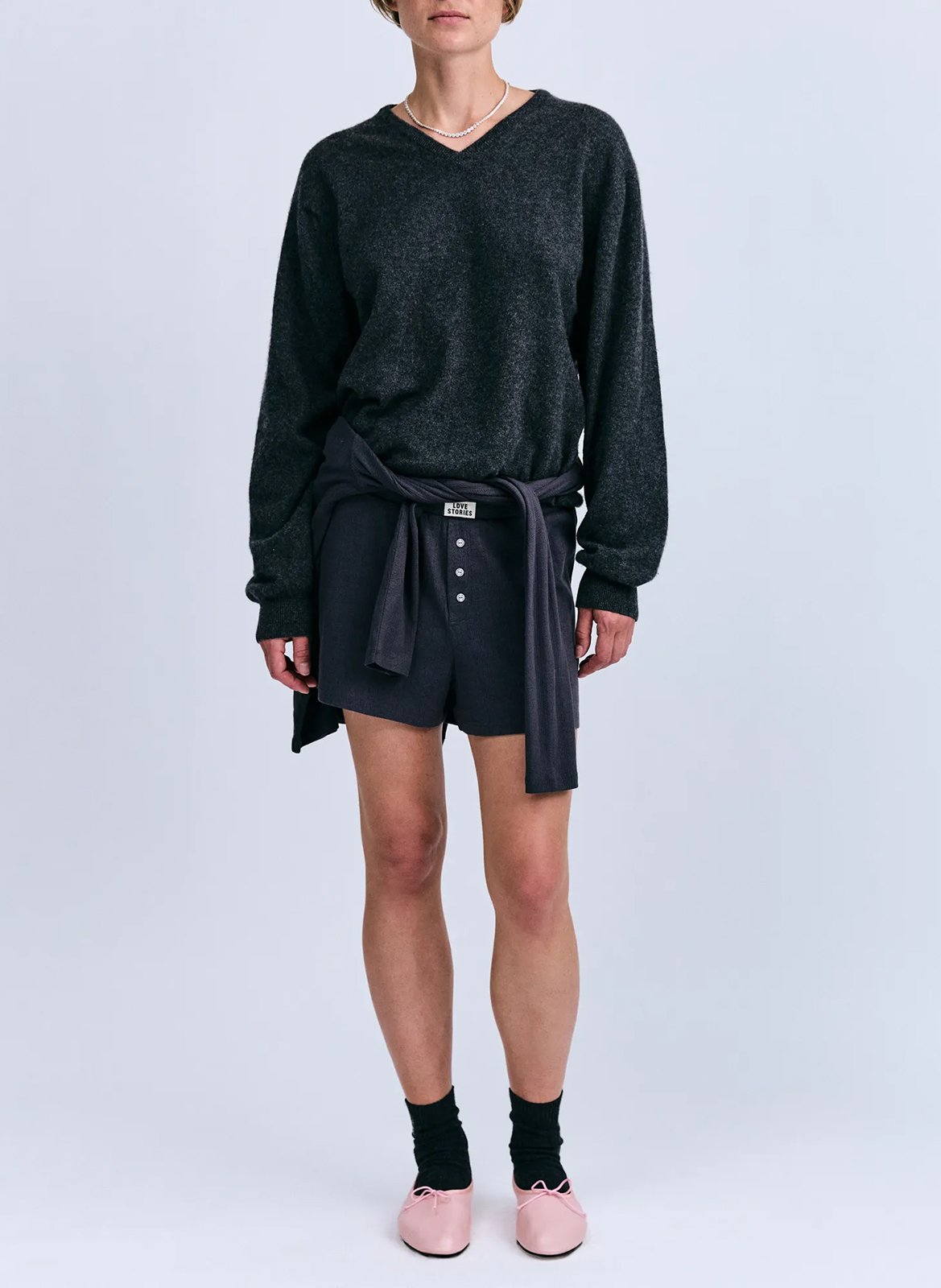 Short droit en coton mélangé LOVE STORIES Gris