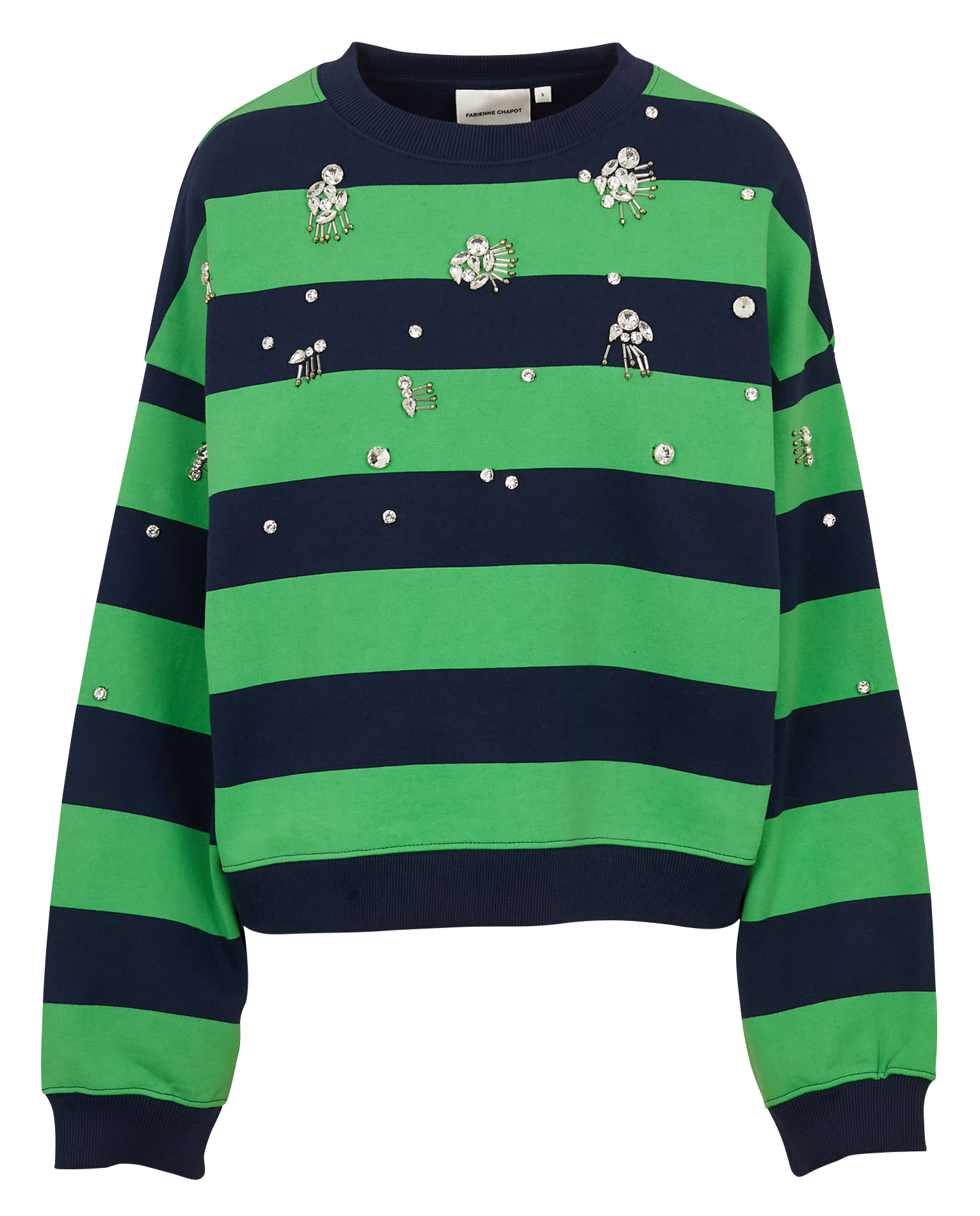 Sweat ample col rond rayé à bijoux en coton bio FABIENNE CHAPOT Bleu