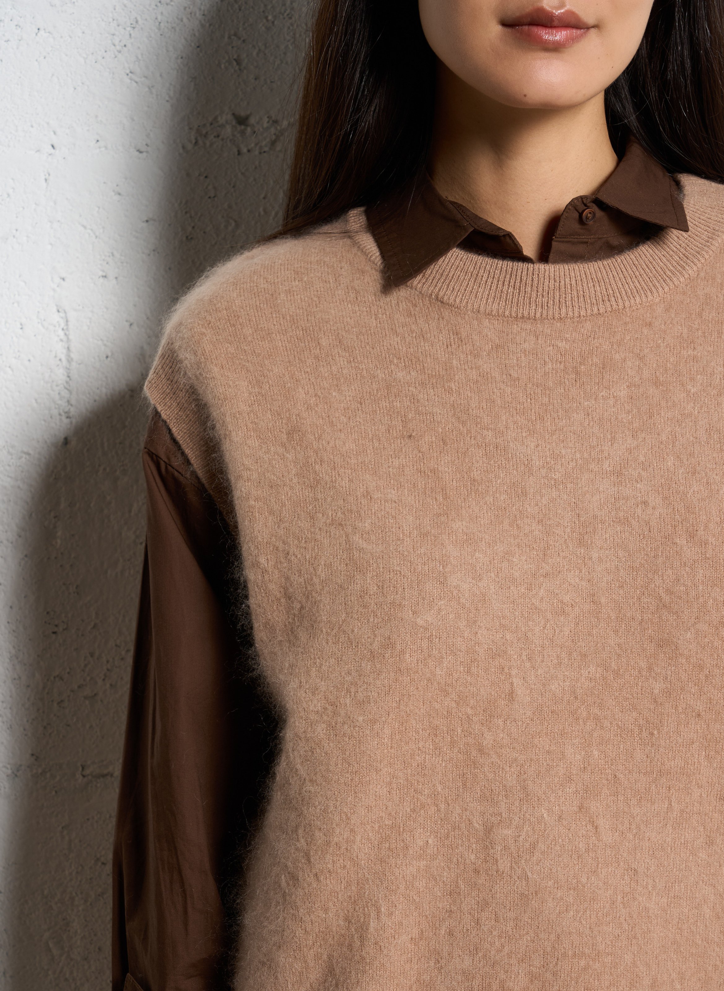 Pull ample sans manches en laine et cachemire SUD EXPRESS Beige