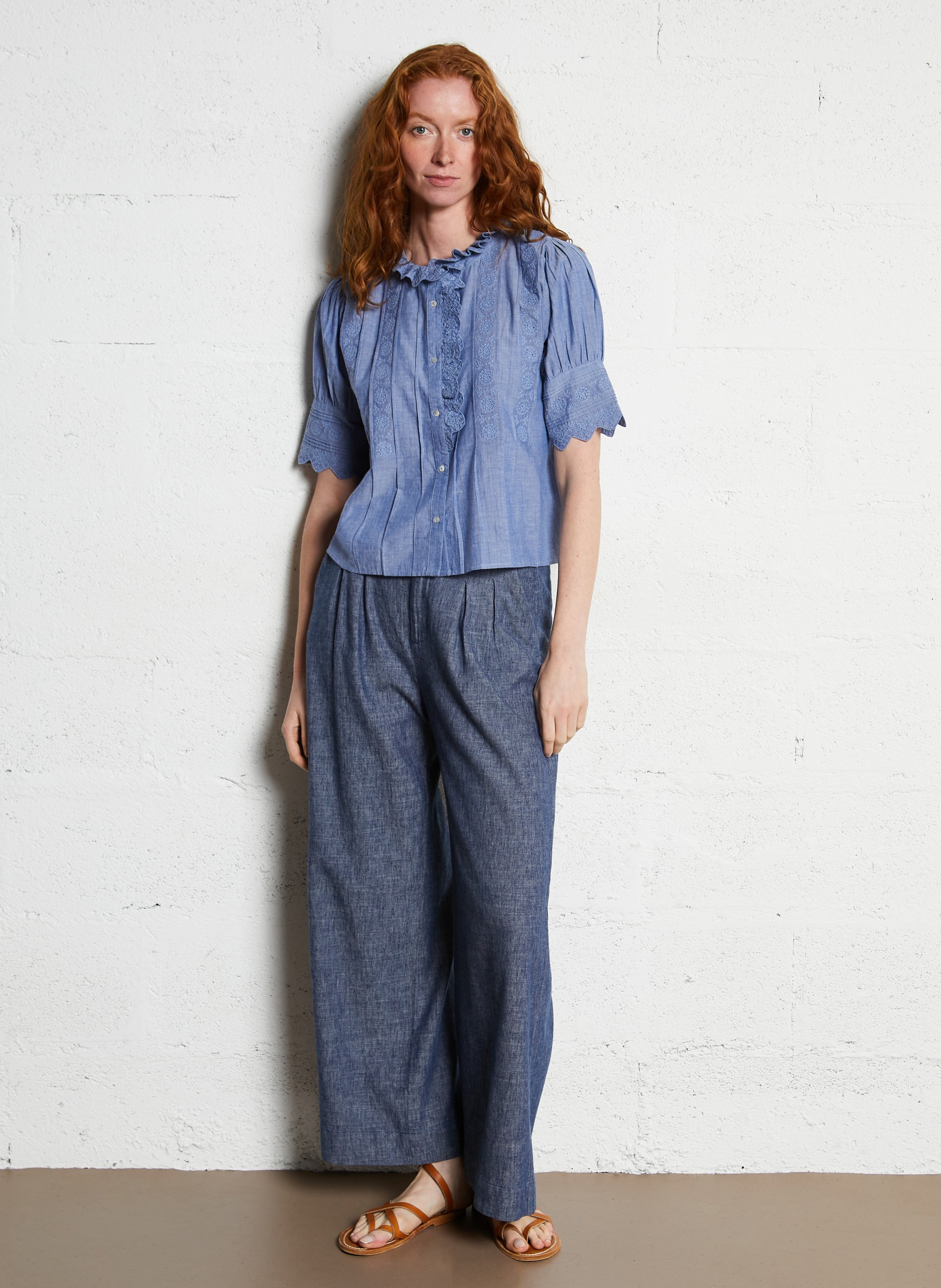 Katoenen blouse met ronde hals - Look 1