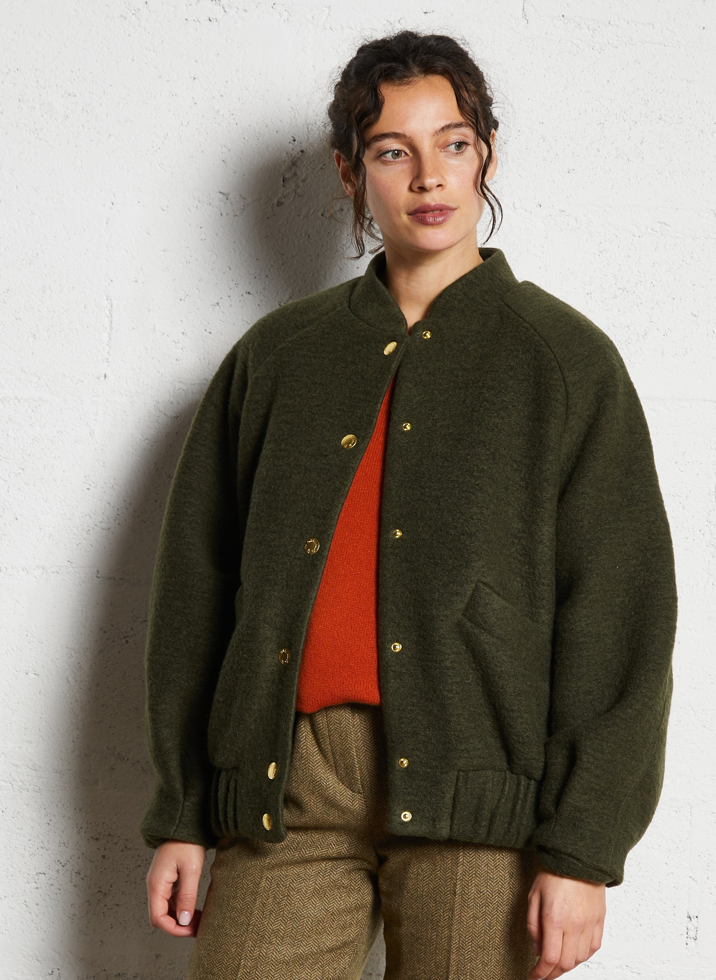 Teddy collar jacket in blended wool DES PETITS HAUTS Green