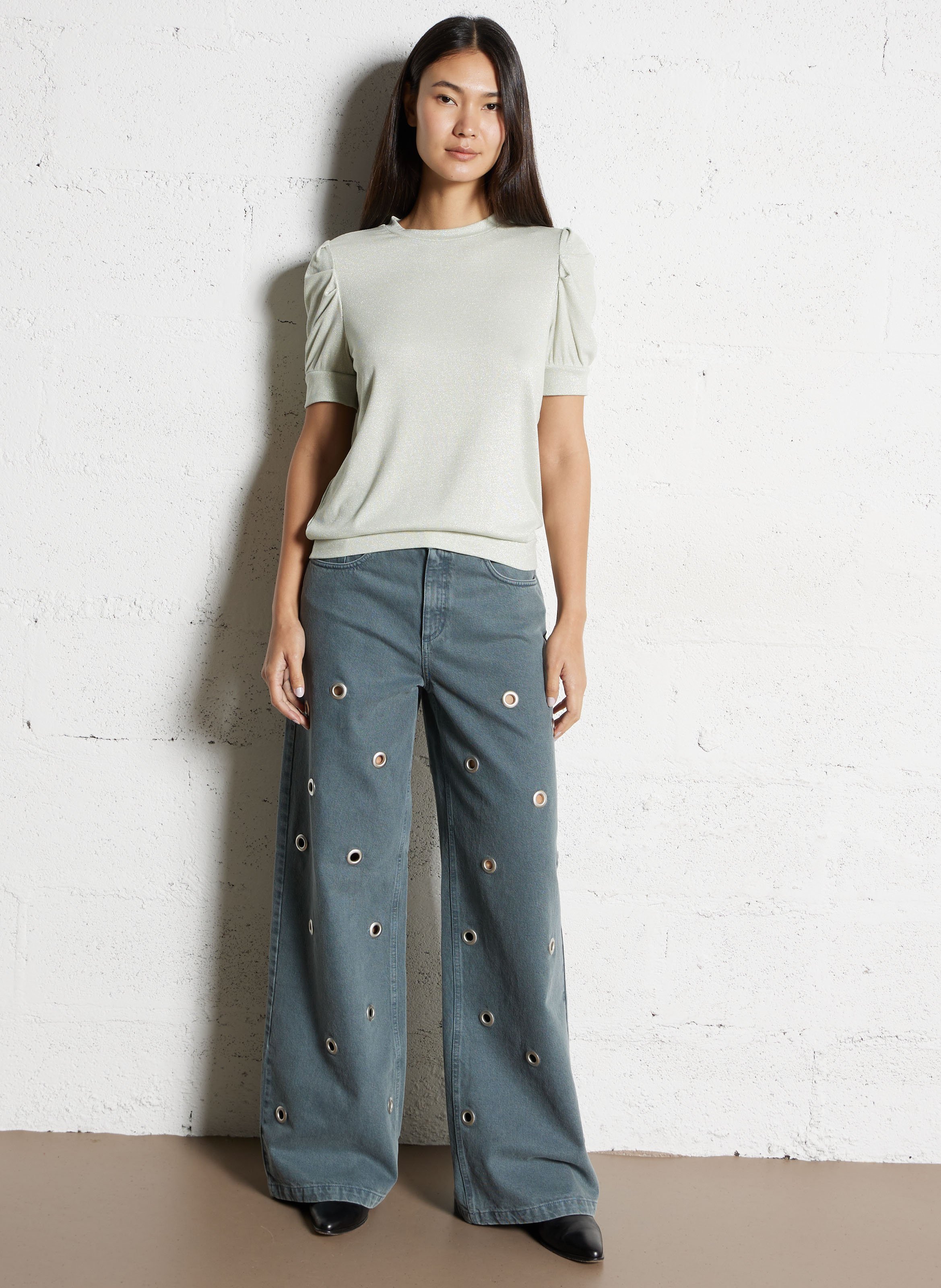 Round neck straight fit sequined sweater IKKS Green