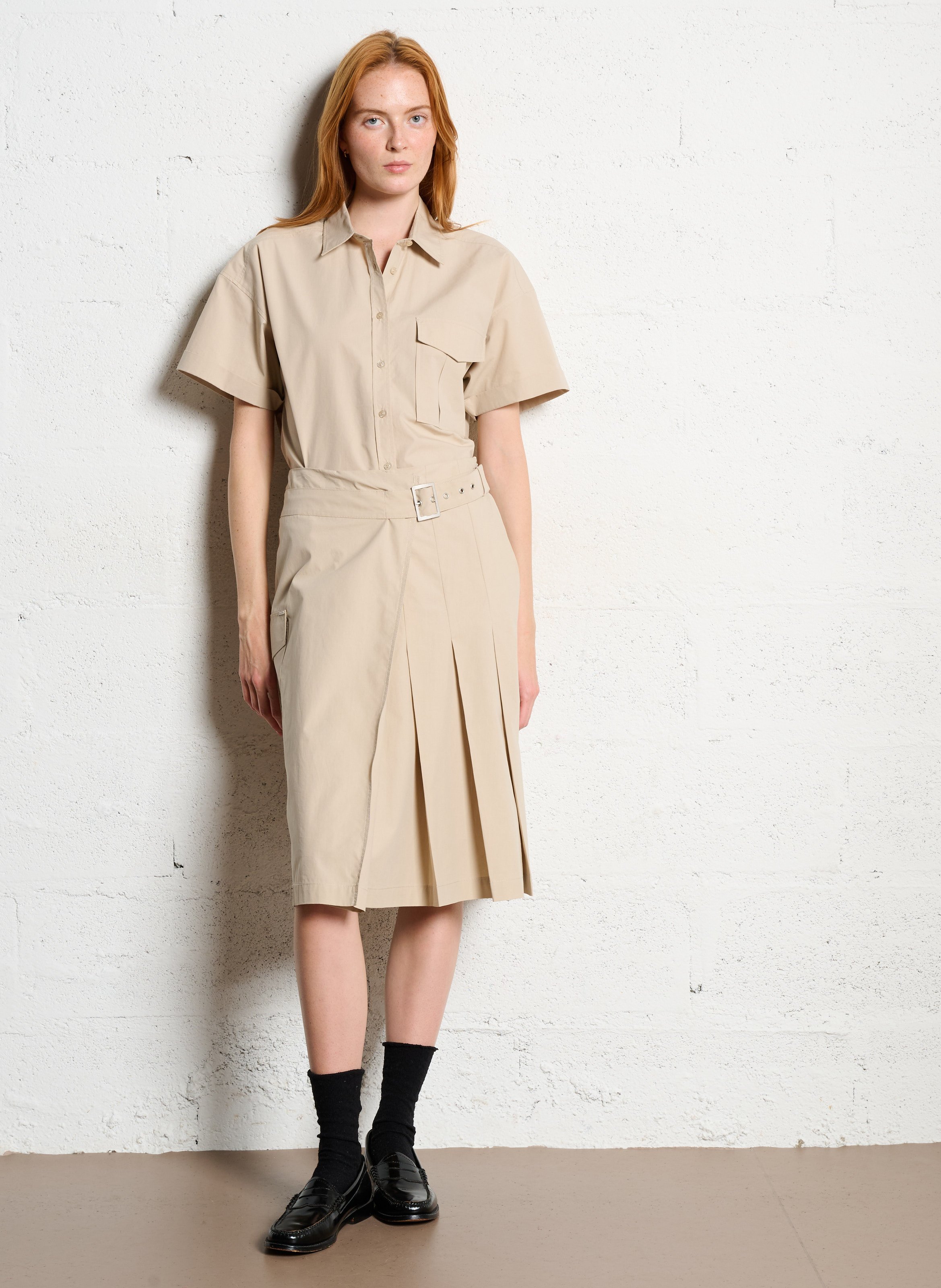 Straight cotton shirt with elasticated waistband IKKS Beige