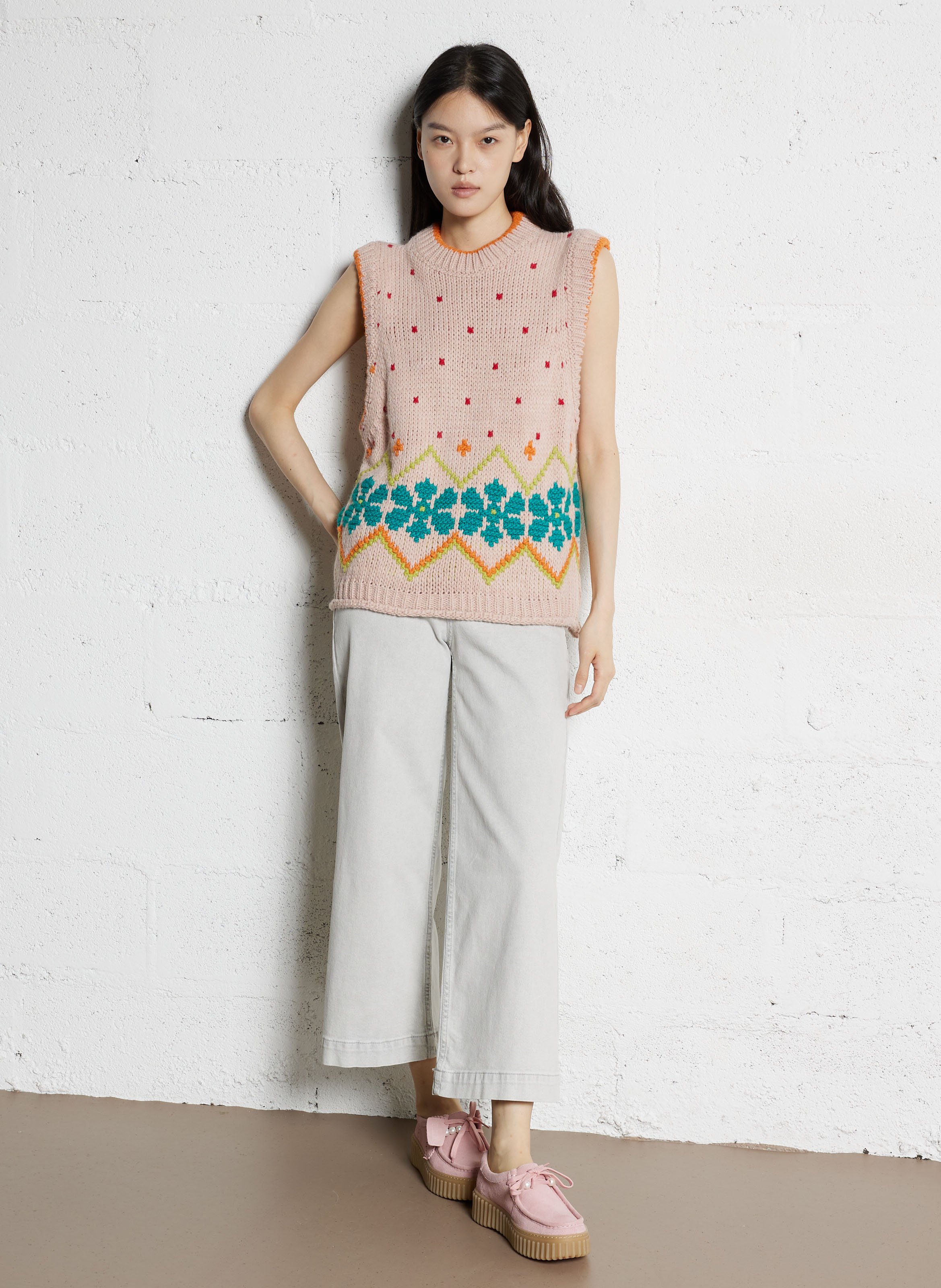 Ärmelloser Pullunder mit Rundhalsausschnitt Beige