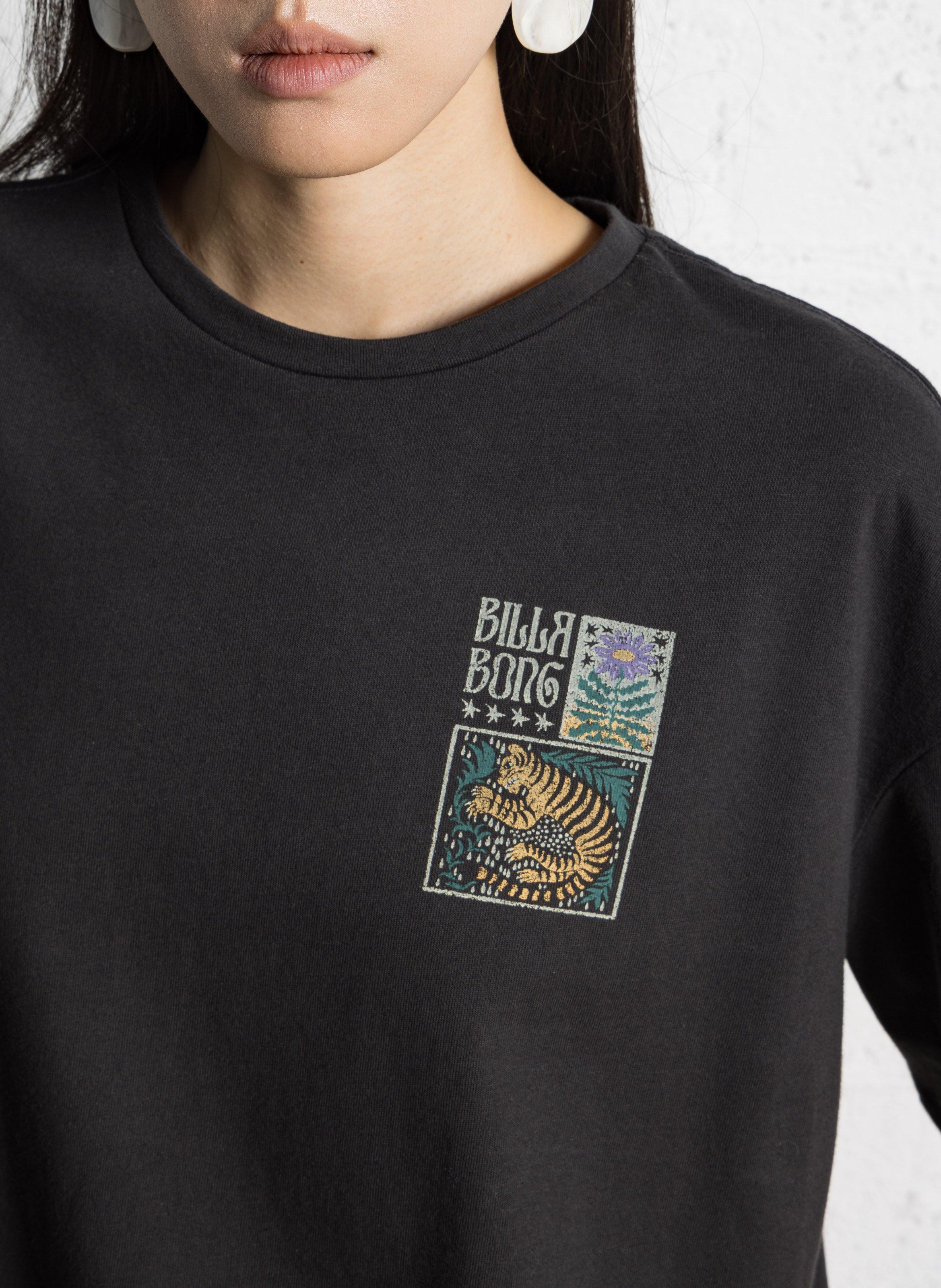 Tee-shirt col rond en coton BILLABONG Noir