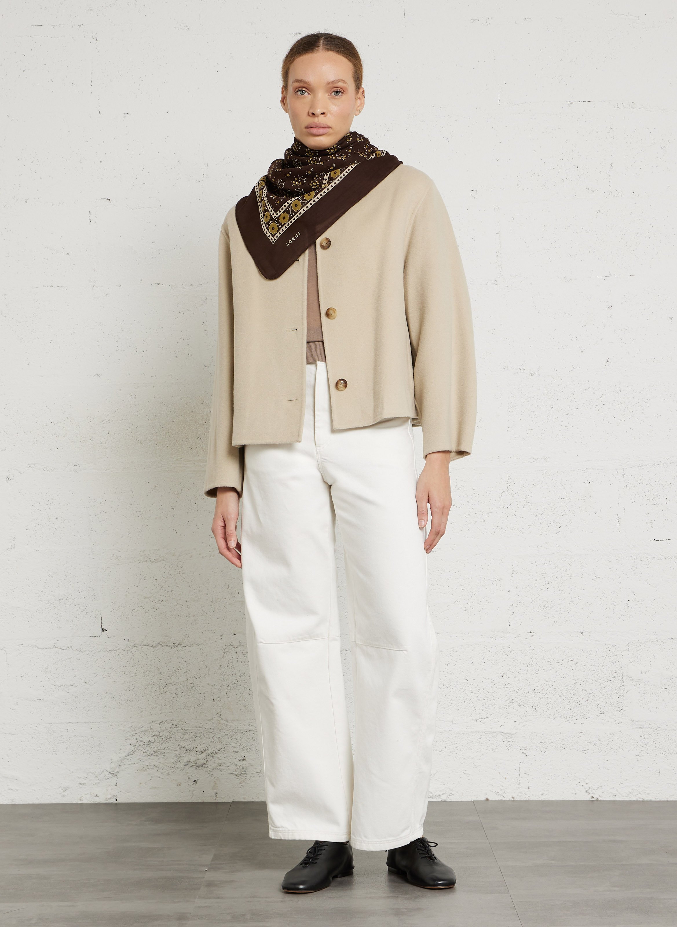 Manteau court en laine double face SOEUR Blanc