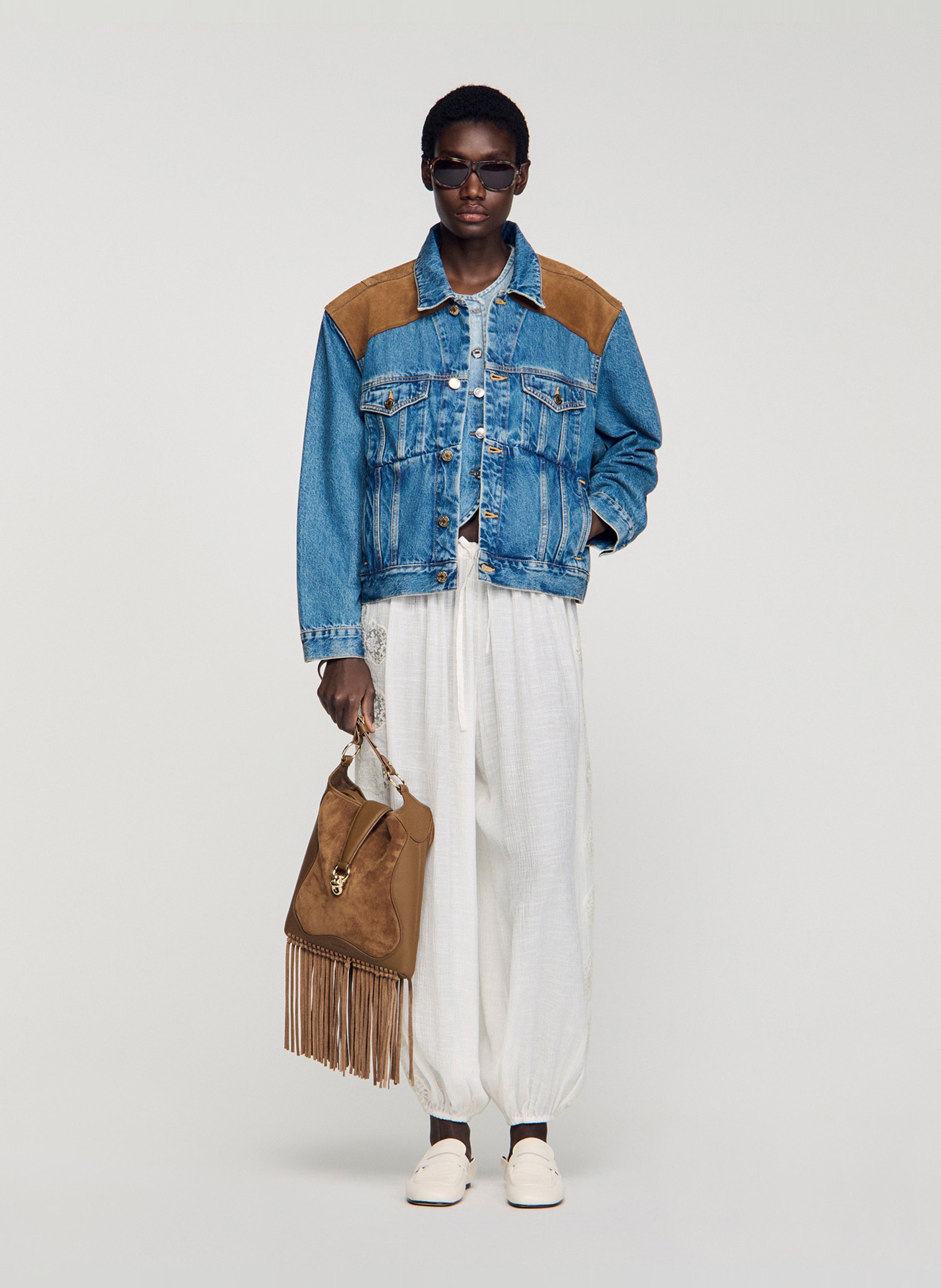 Veste oversize col classique en coton SANDRO Bleu