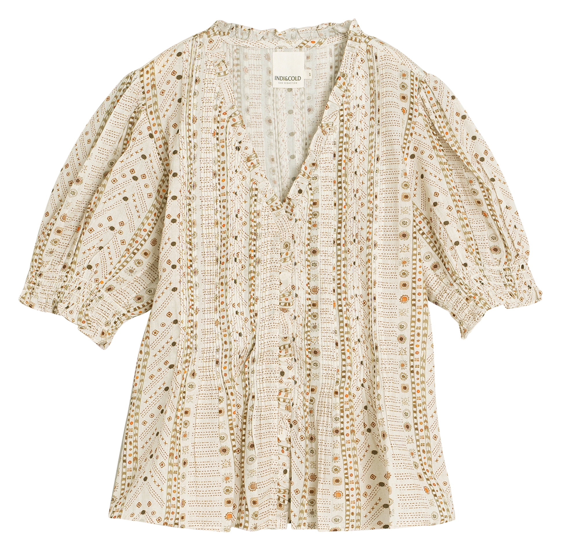 Blouse met V-hals en biologisch katoenen print  Crudo