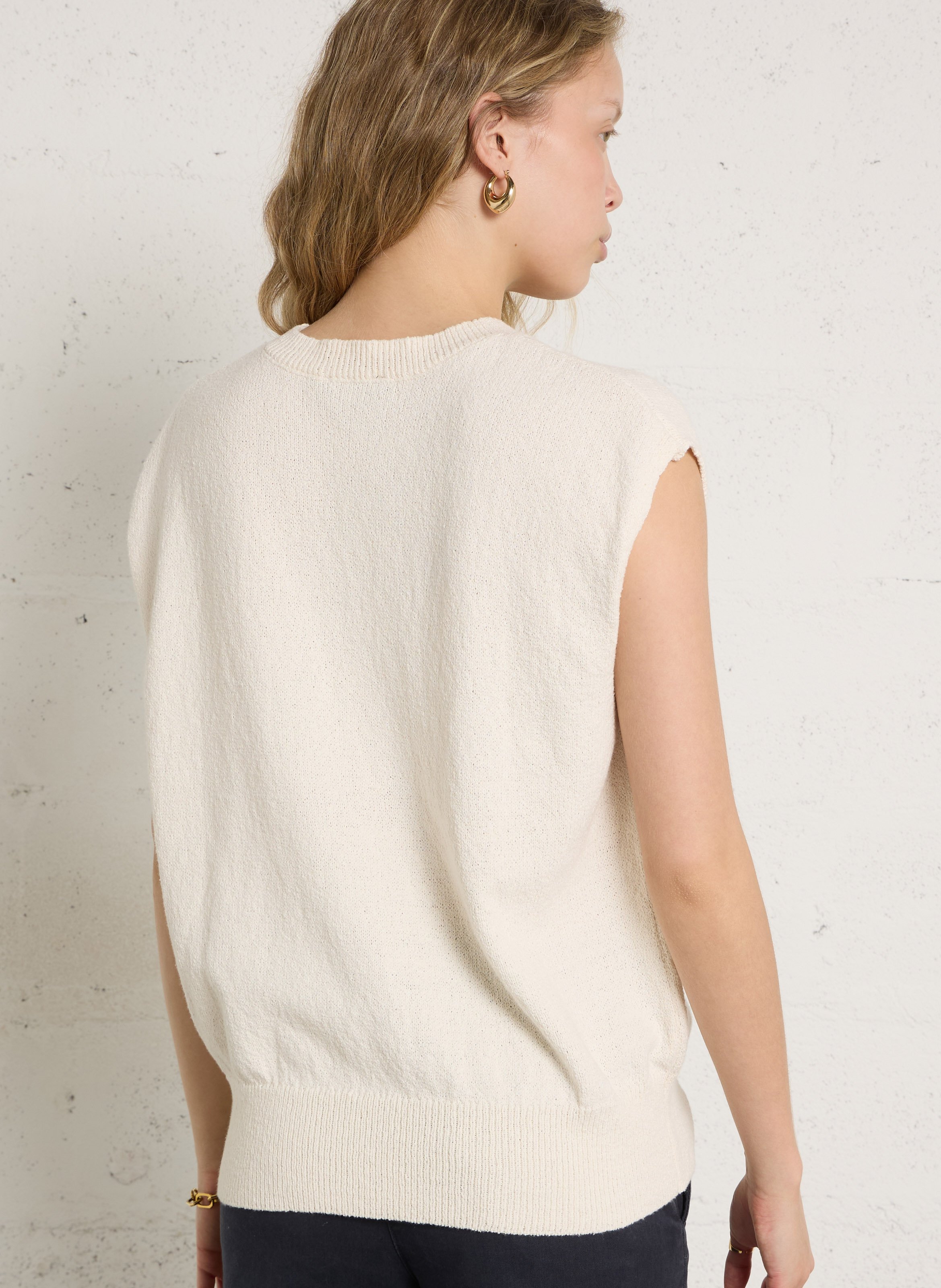 Pull sans manches col rond jacquard en coton mélangé LE TEMPS DES CERISES Bleu