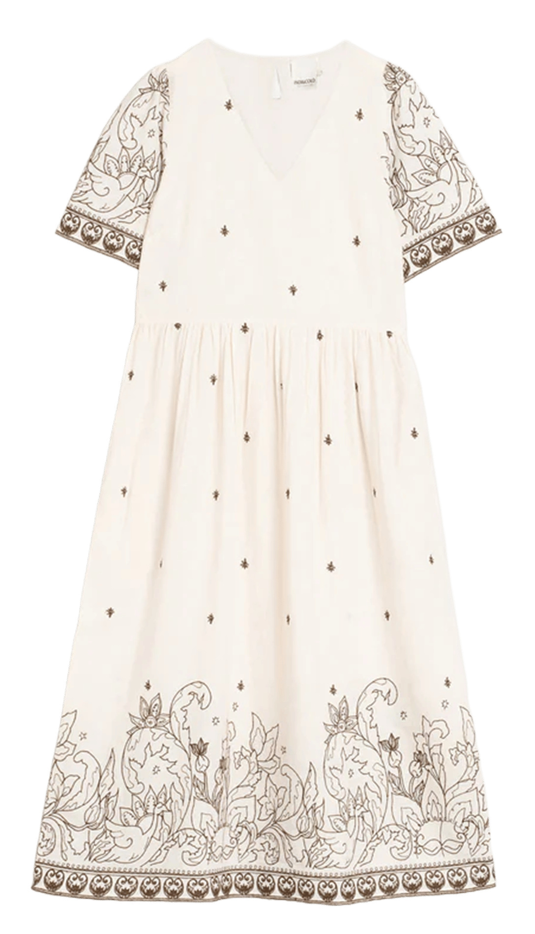 Robe midi col V en coton mélangé Beige