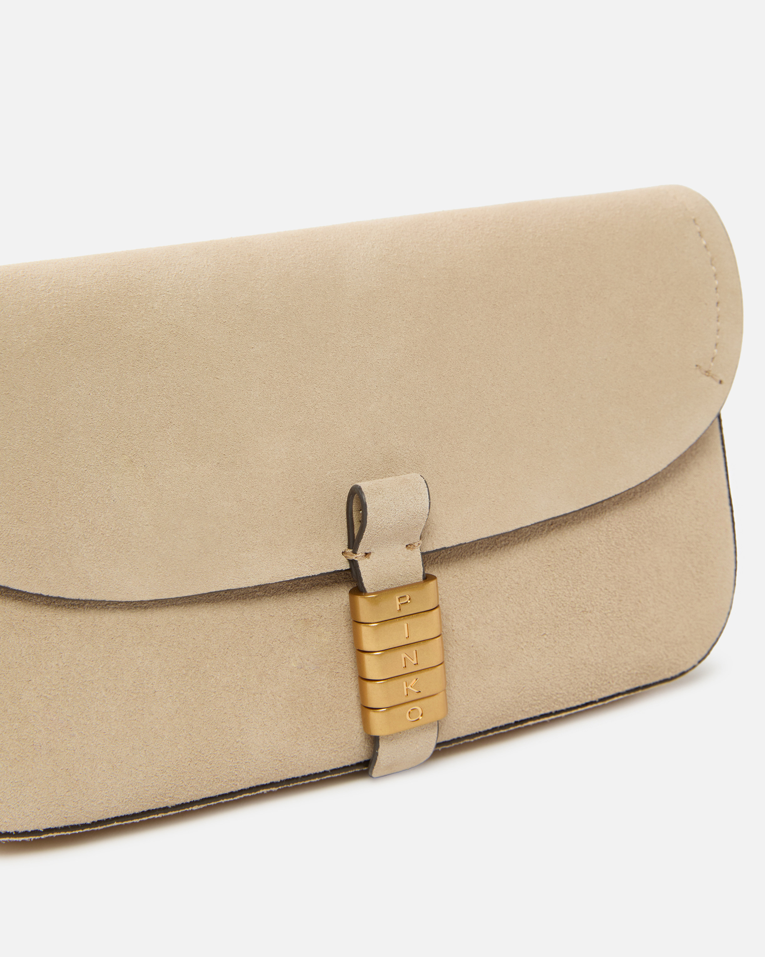 Medium saddle flat shoulder bag in suede PINKO Beige