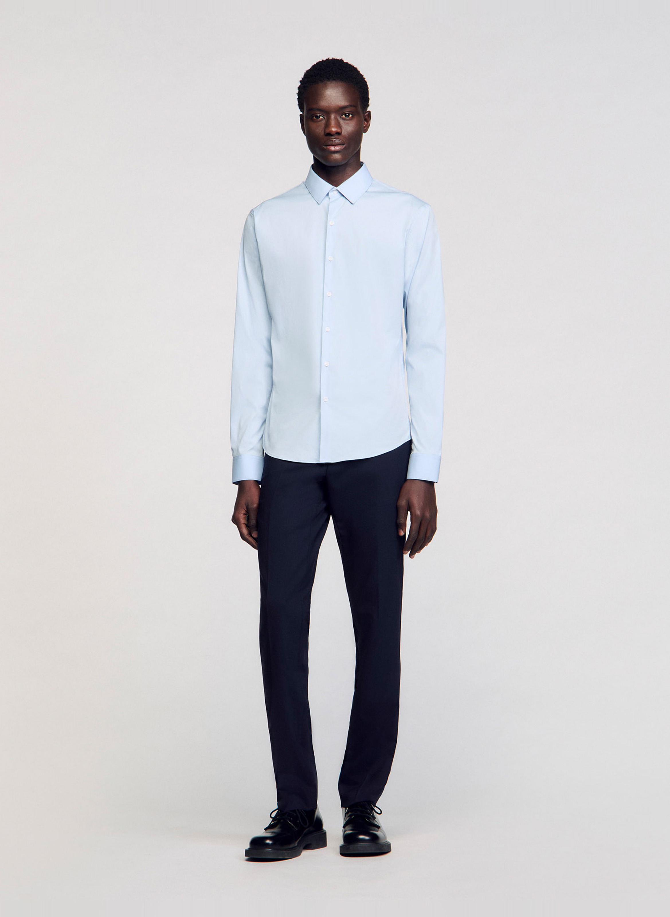 Slim-fit stretch cotton shirt SANDRO Blue