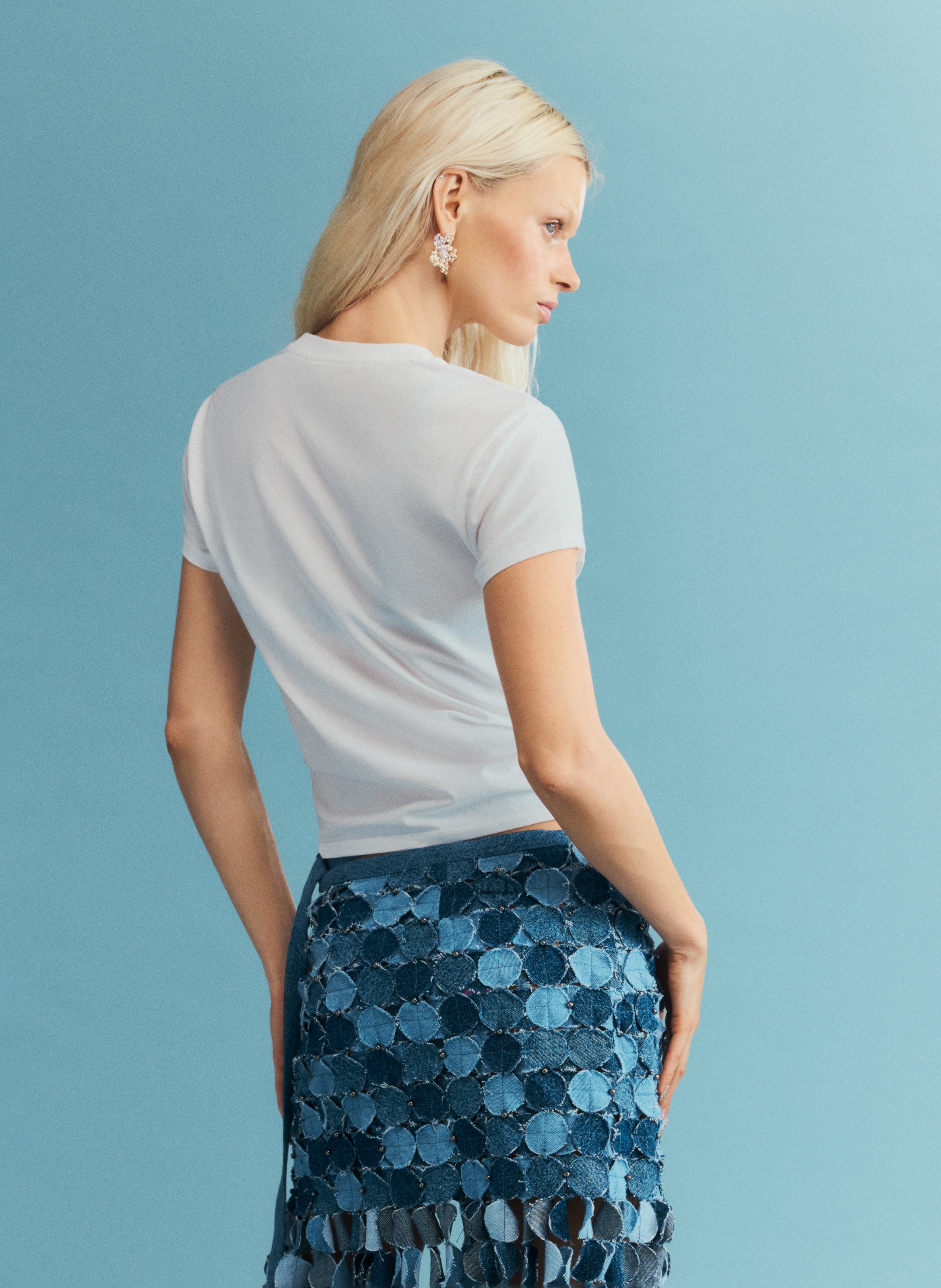 Tee-shirt droit col rond en coton mélangé imprimé DESIGUAL Blanc