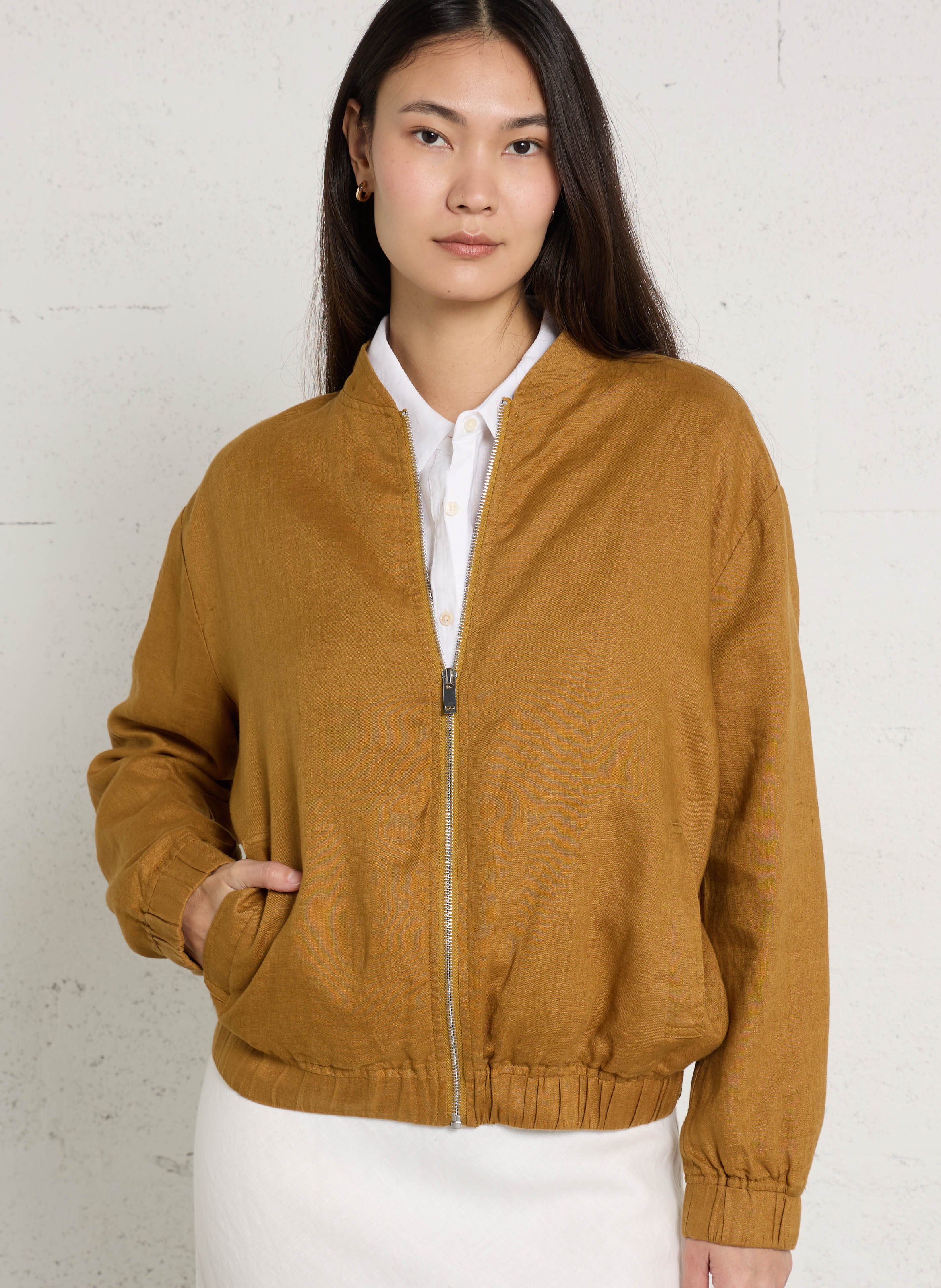 Blouson en lin col rond JC SOPHIE Marron