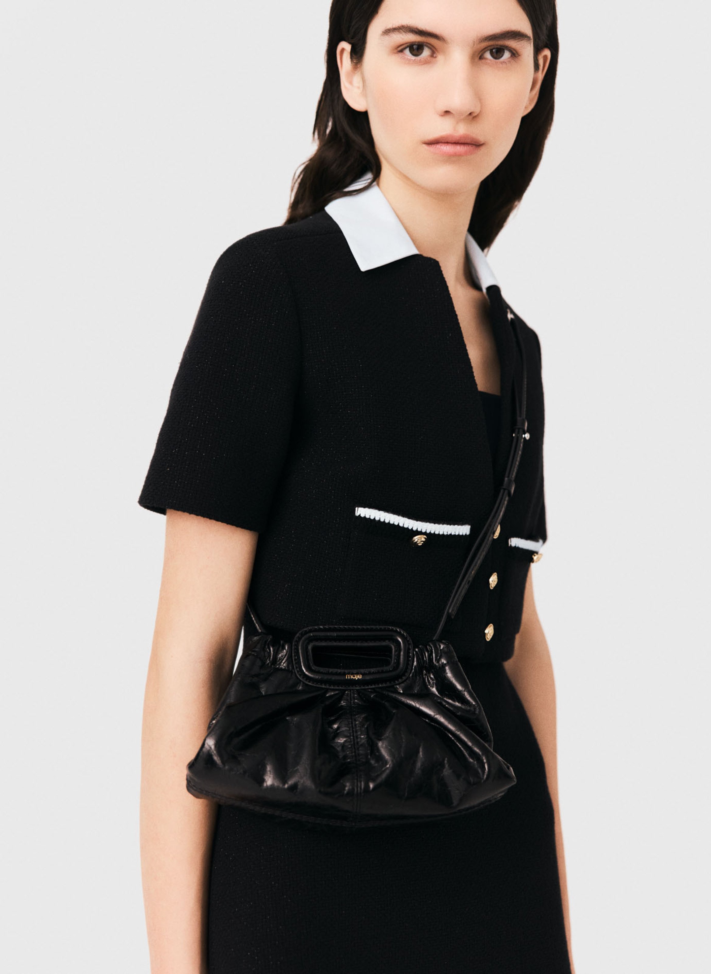 Pochette en cuir craquelé MAJE Noir