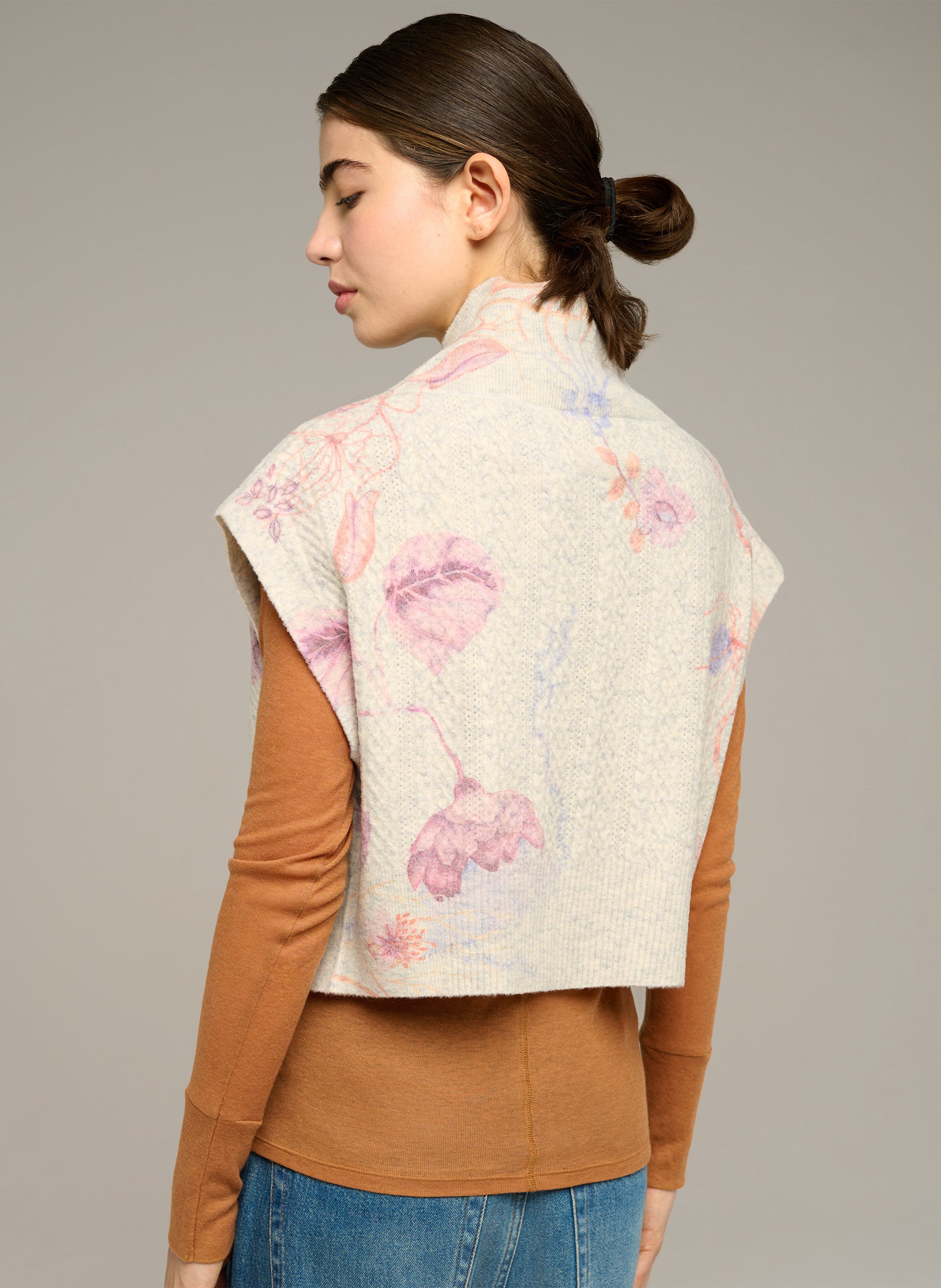 Short straight-fit printed wool-blend cardigan COTELAC Grey