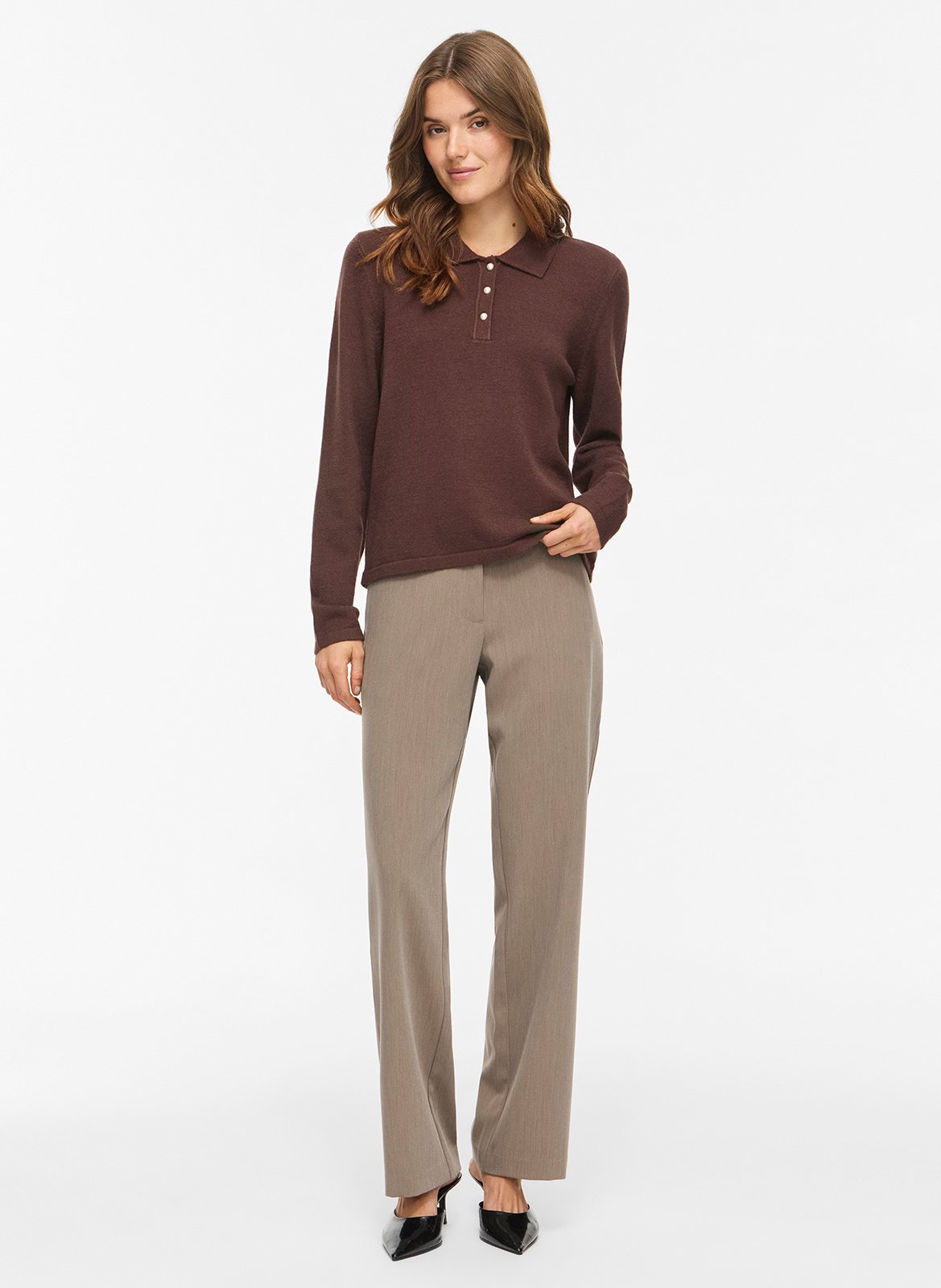 Pull droit col polo VILA Marron