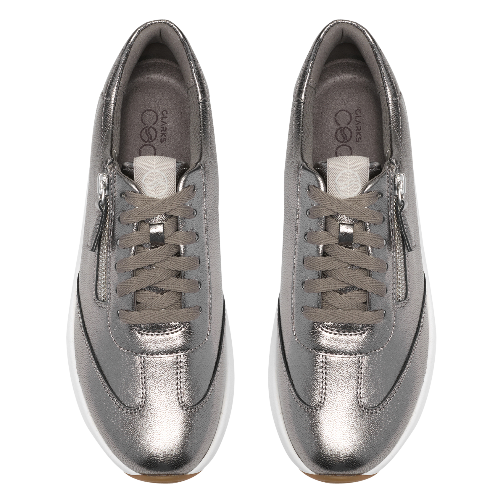 Low zip-up leather sneakers CLARKS Silver