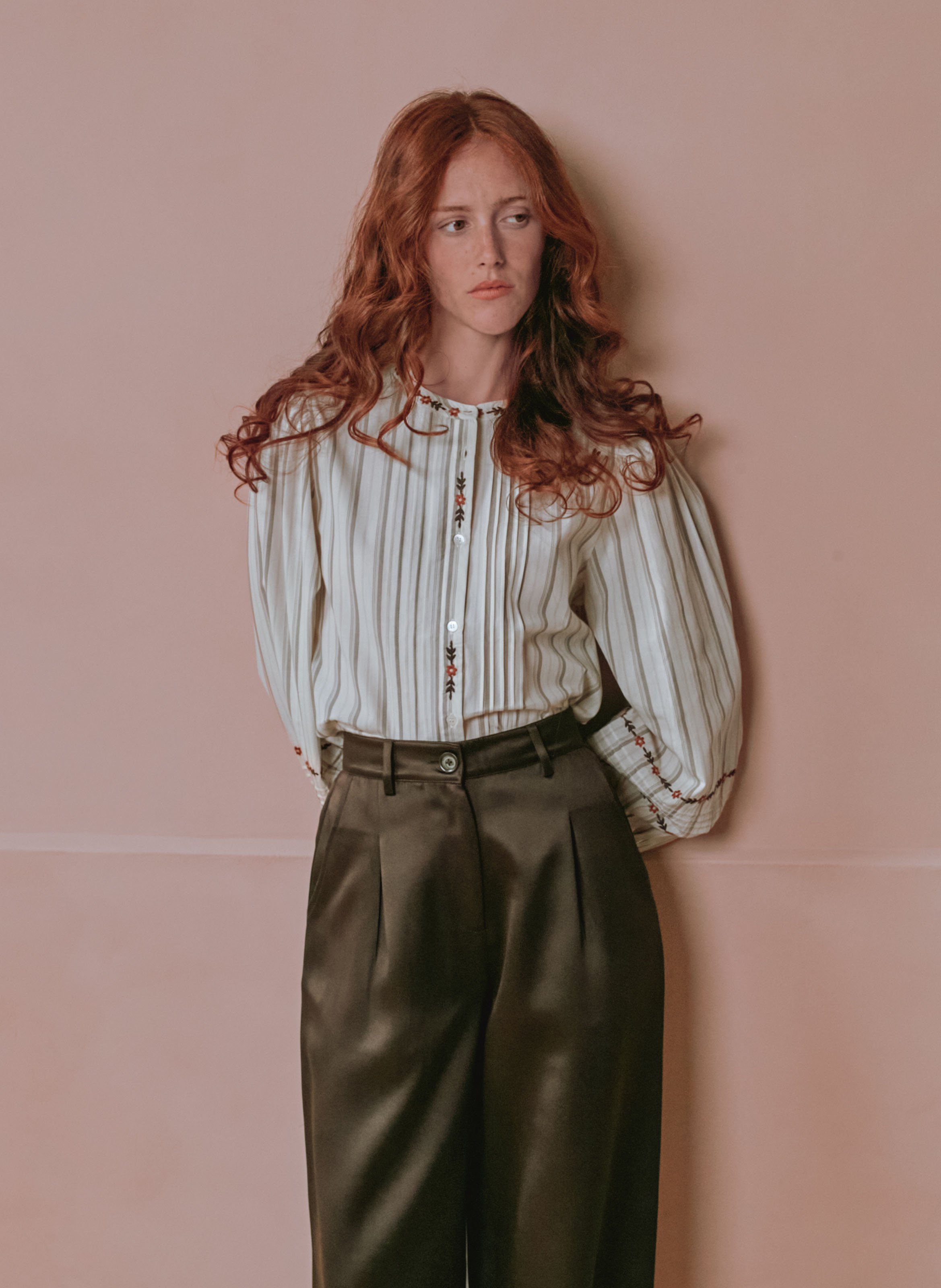 Baumwollbluse mit Rundhalskragen EMILE ET IDA Beige