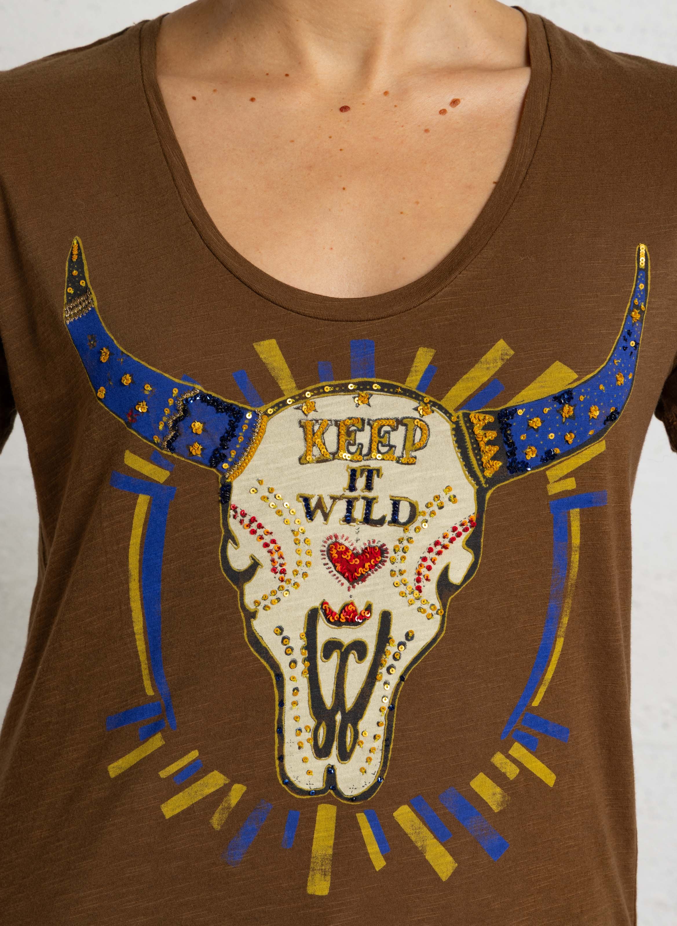 T-Shirt mit Pailletten aus Bio-Baumwolle LEON & HARPER Braun