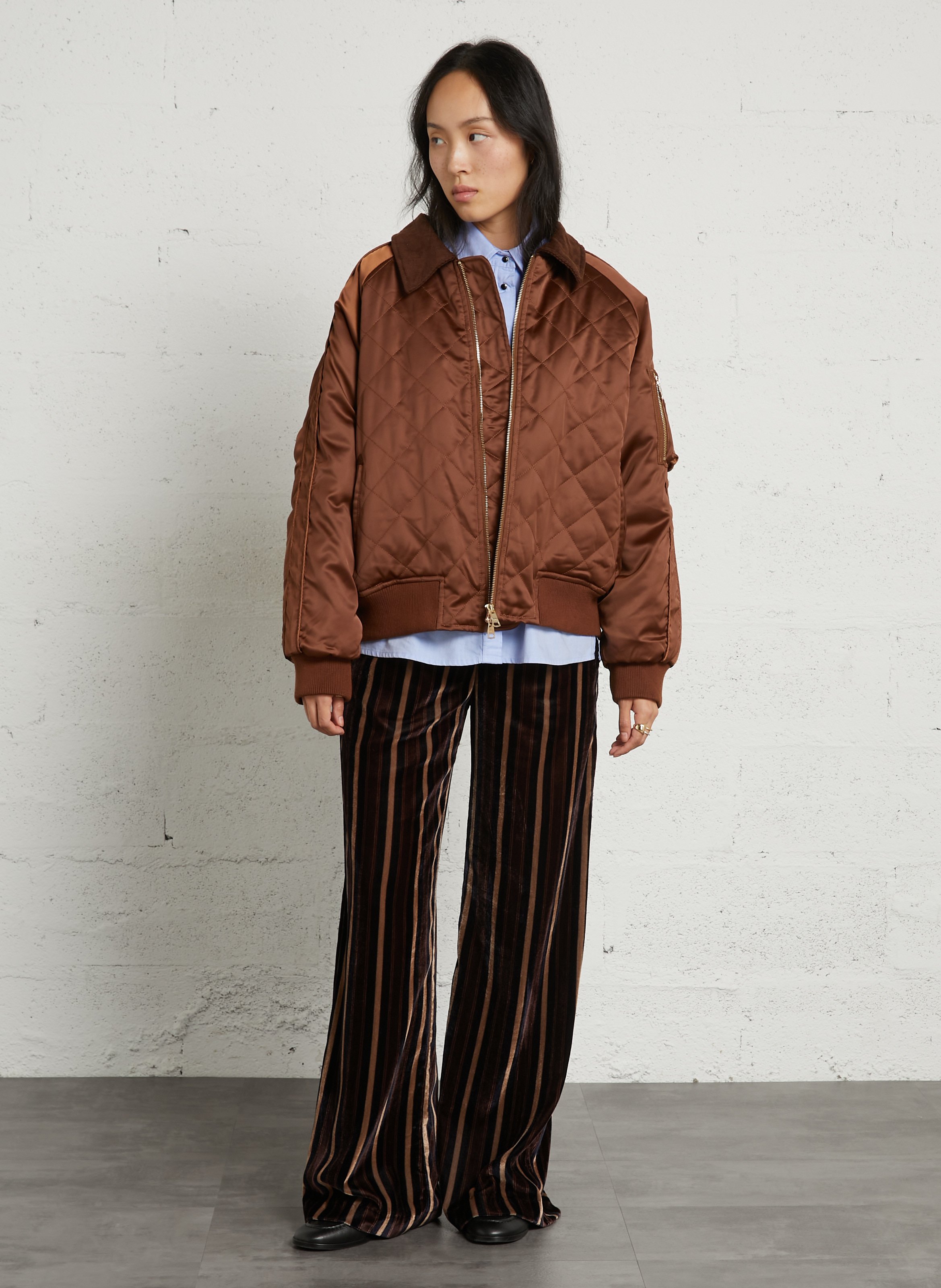 Quilted aviator straight jacket BOMBERS ORIGINAL Brown