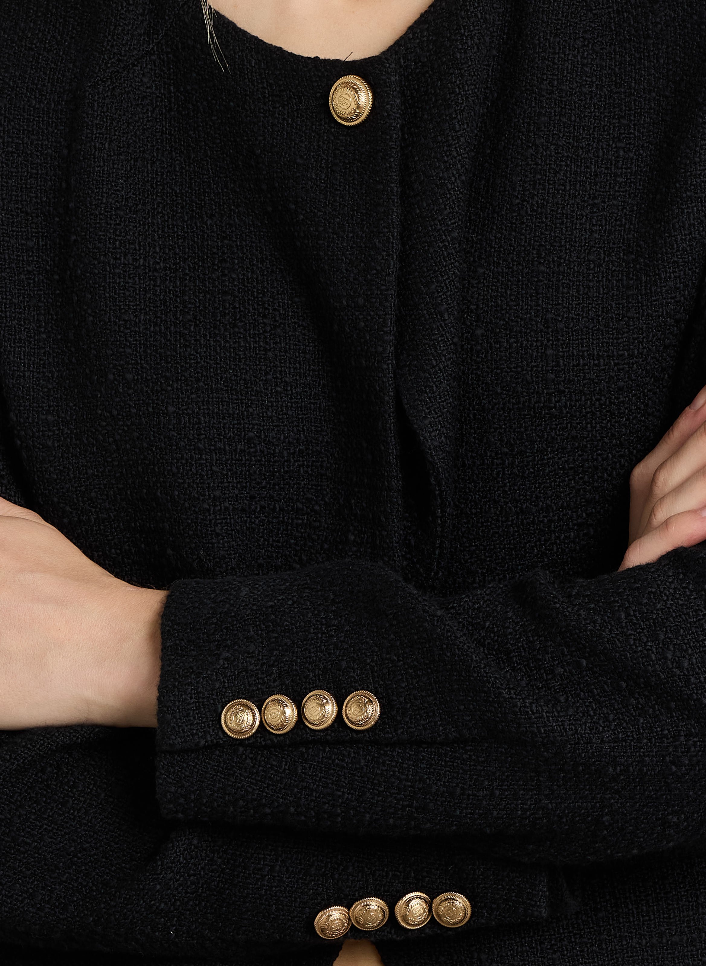 Short and straight tweed effect jacket IKKS Black