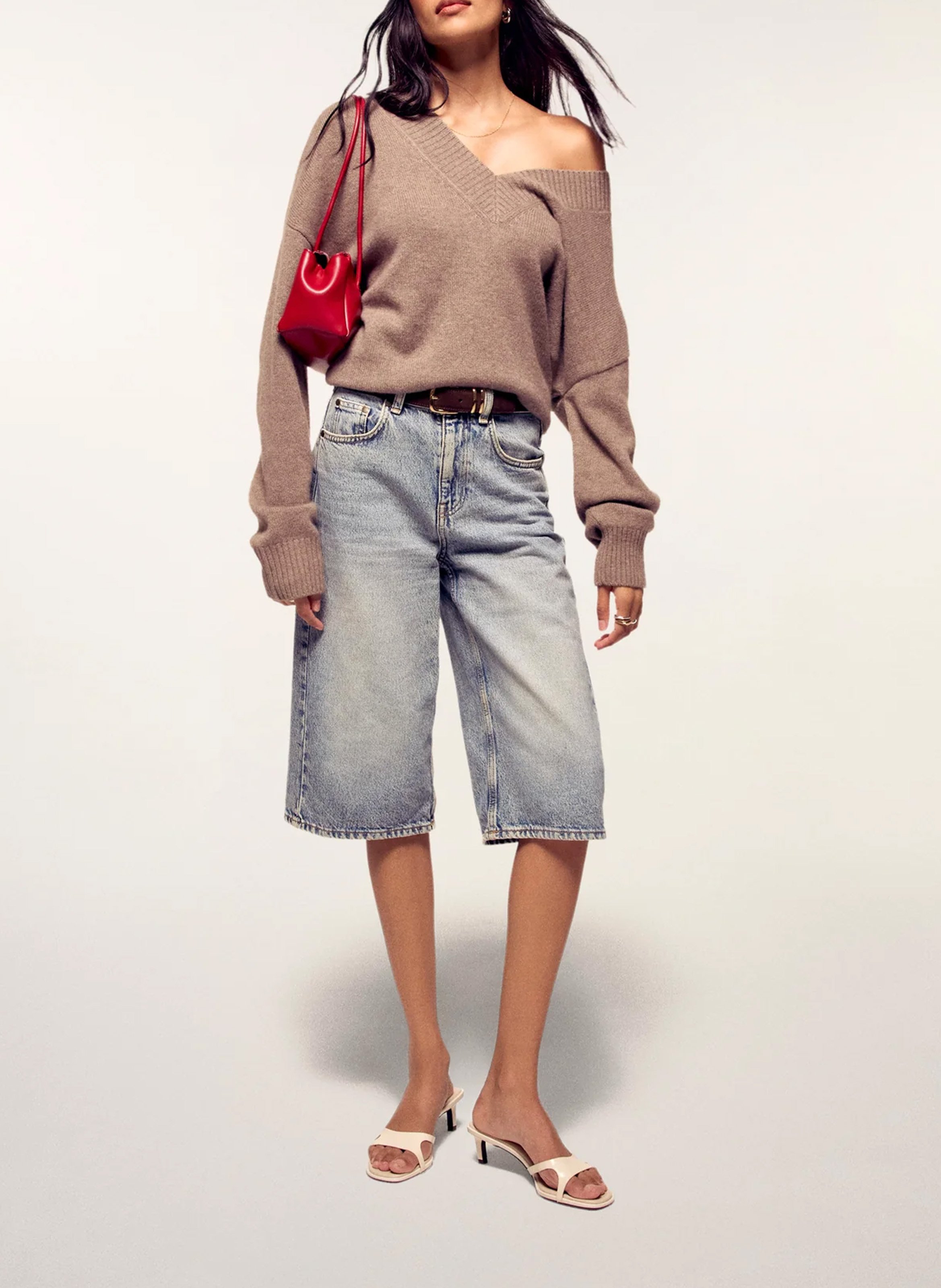 Pull col V ample en cachemire FROM FUTURE Beige