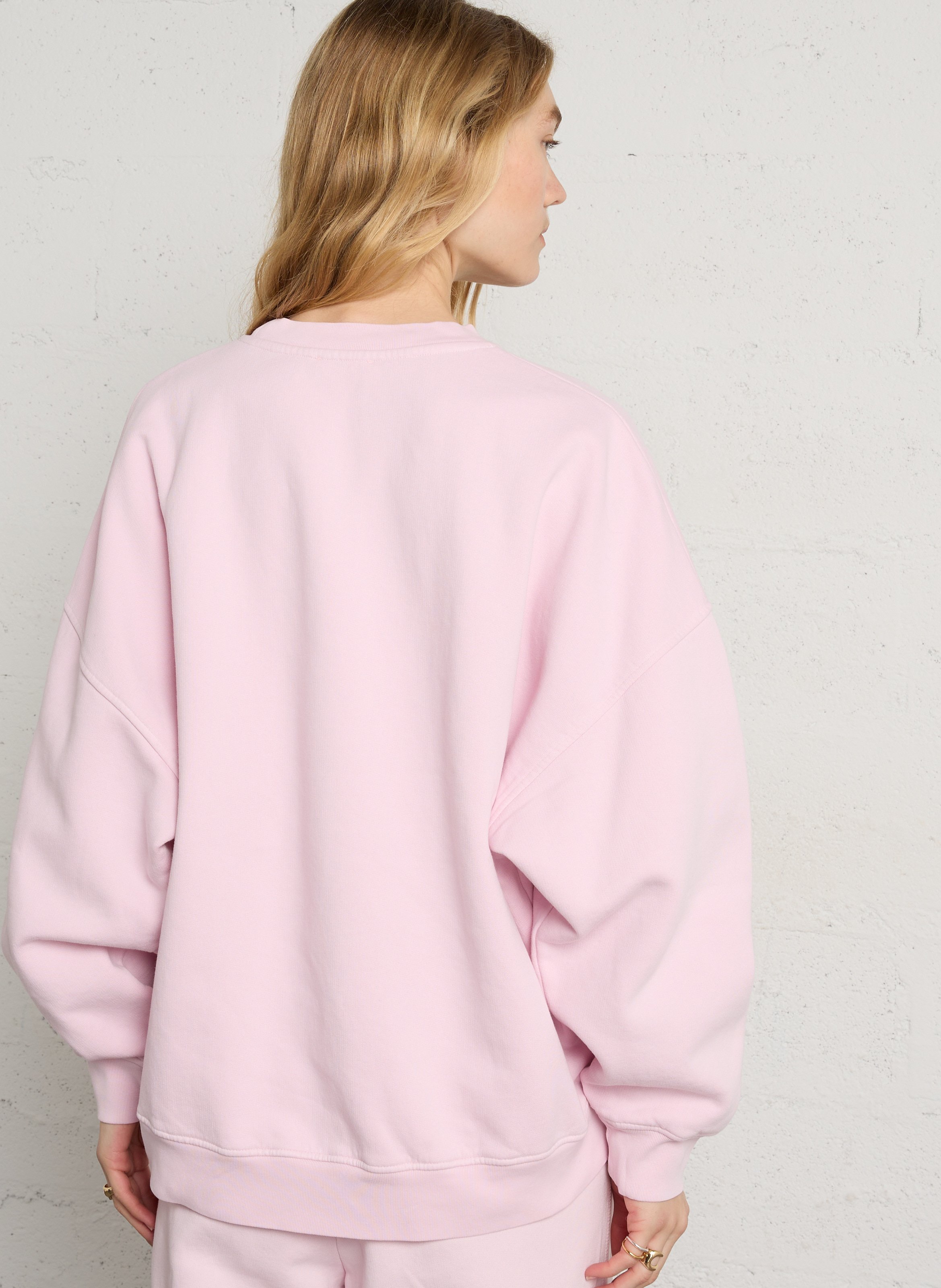 Wijde sweater van katoen met ronde hals en zeefdruk AMERICAN VINTAGE Roze