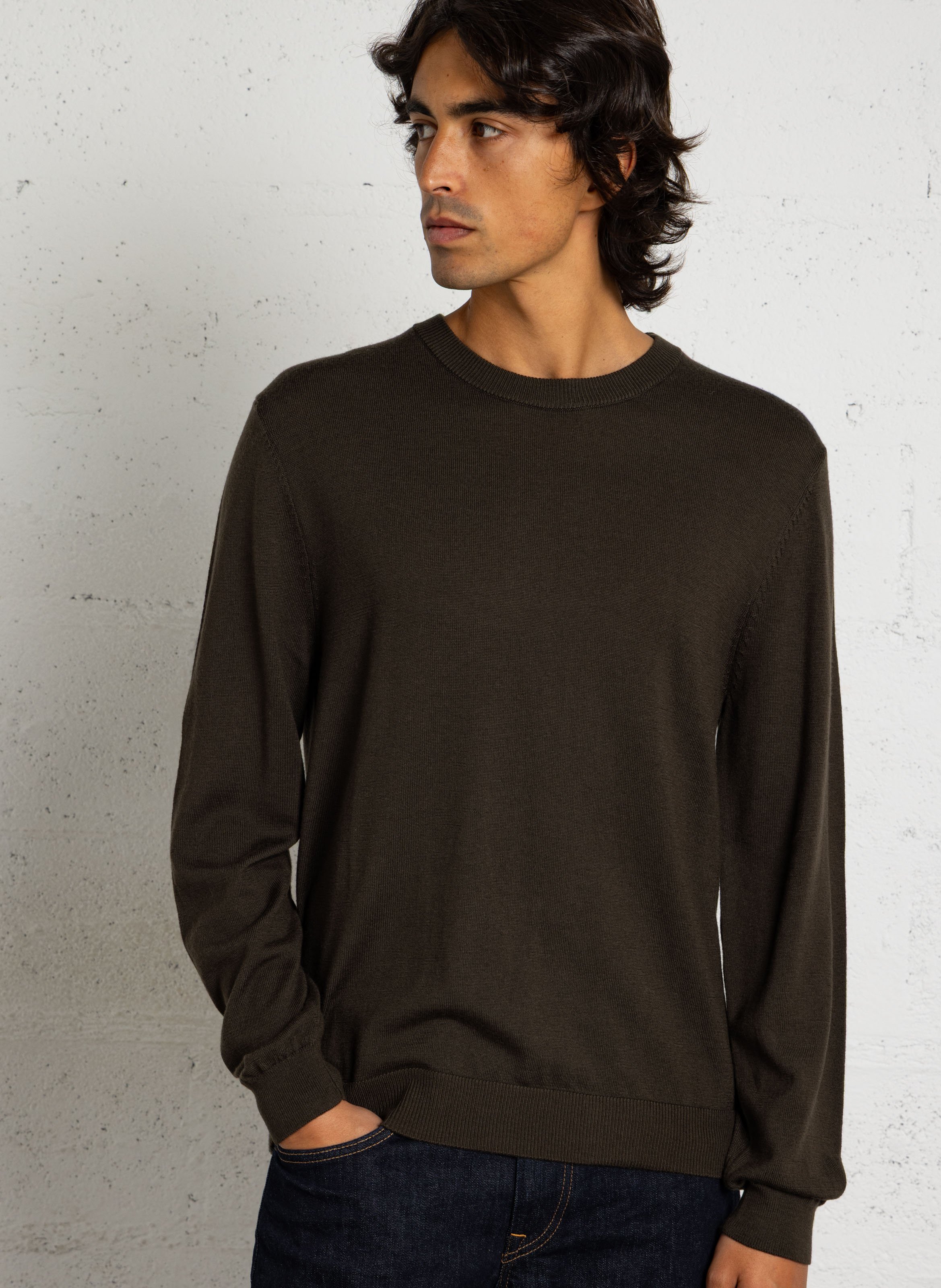 Round-neck fine wool top IKKS Khaki
