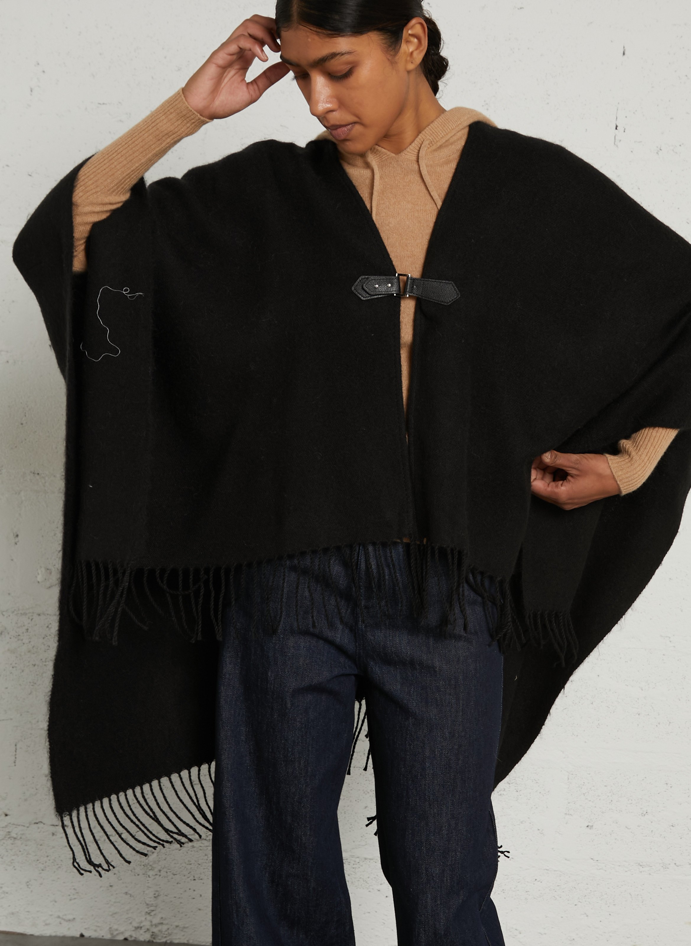 Cape met V-hals en franjes IKKS Zwart
