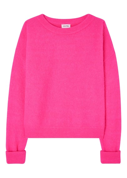 Pull Rose Pull Ample Col Rond En Laine Mélangée Vitow Rose Fluo Chine American ...