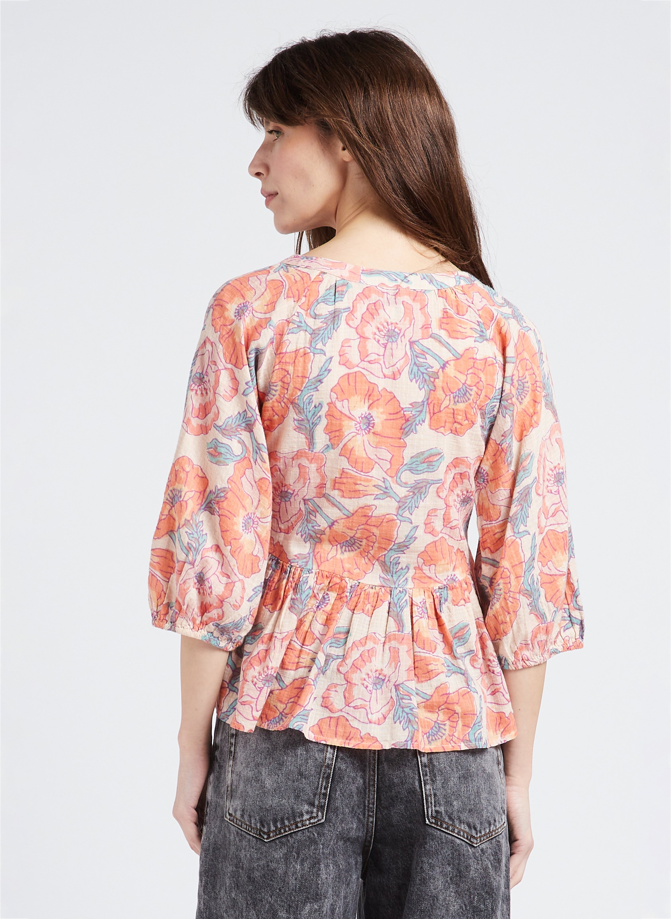 Loose-fit cotton-blend V-neck blouse SWILDENS White