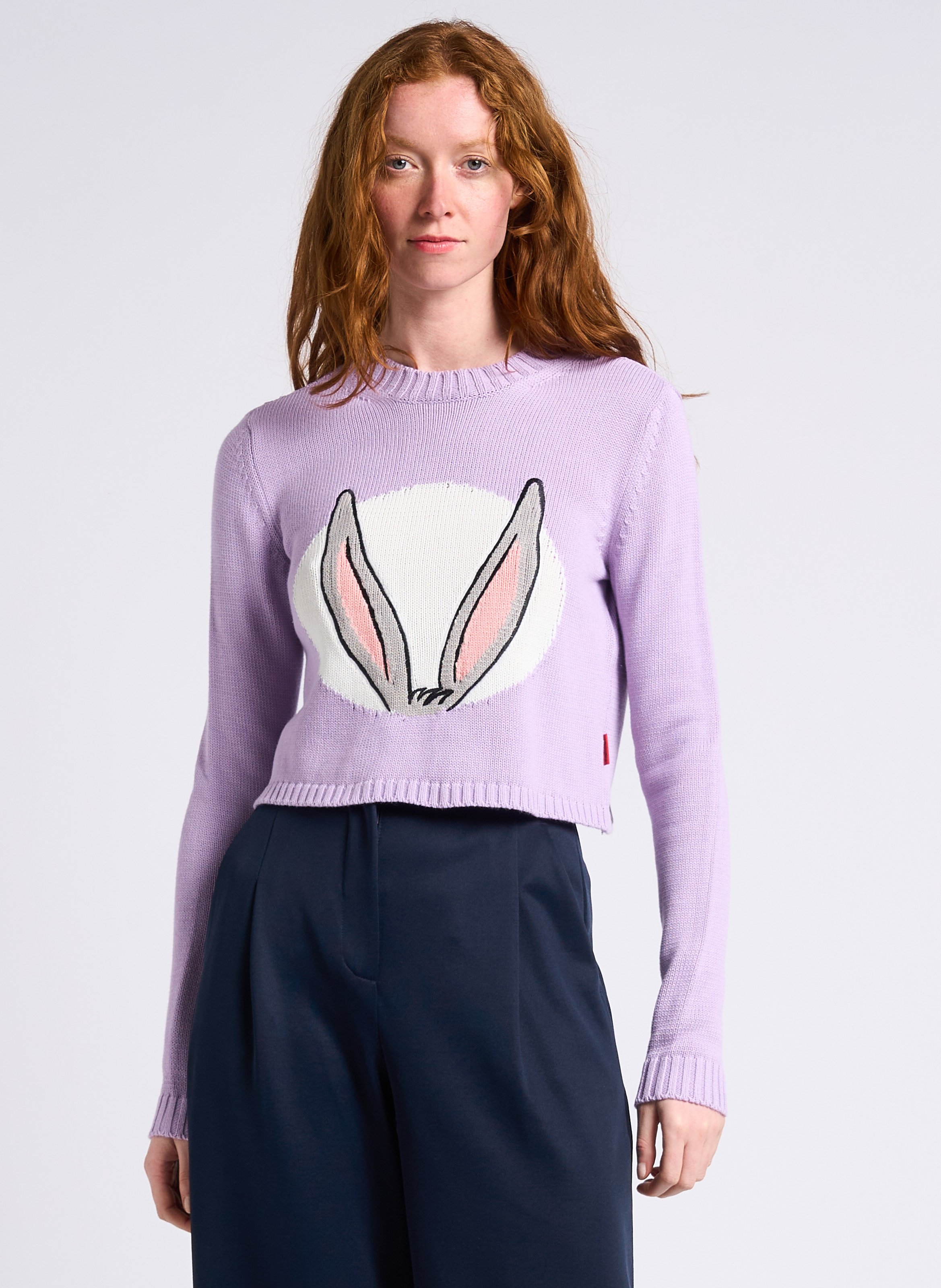 Pull court imprimé à col rond en coton MAX&Co. Violet