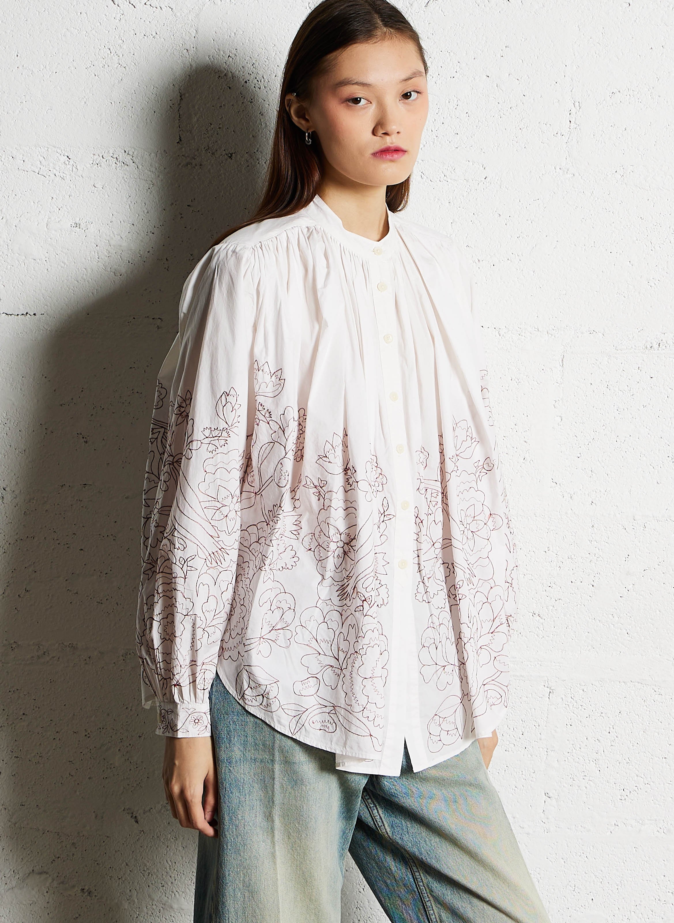 Round-neck loose cotton embroidered blouse LAURENCE BRAS White