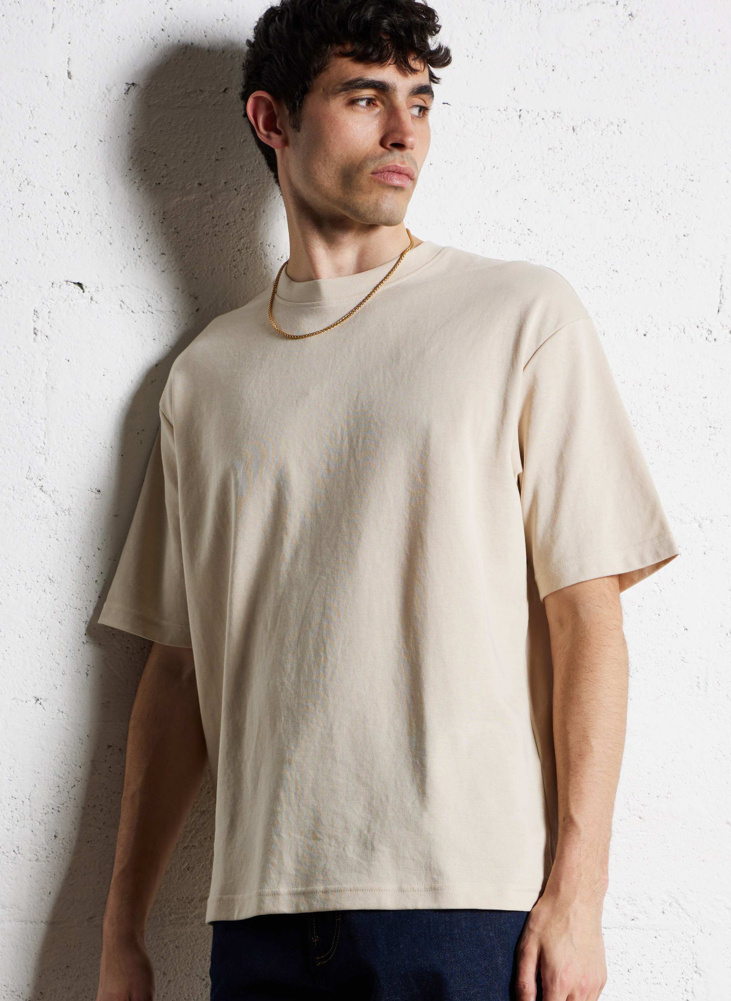 Oversized organic cotton blend t-shirt SELECTED Beige