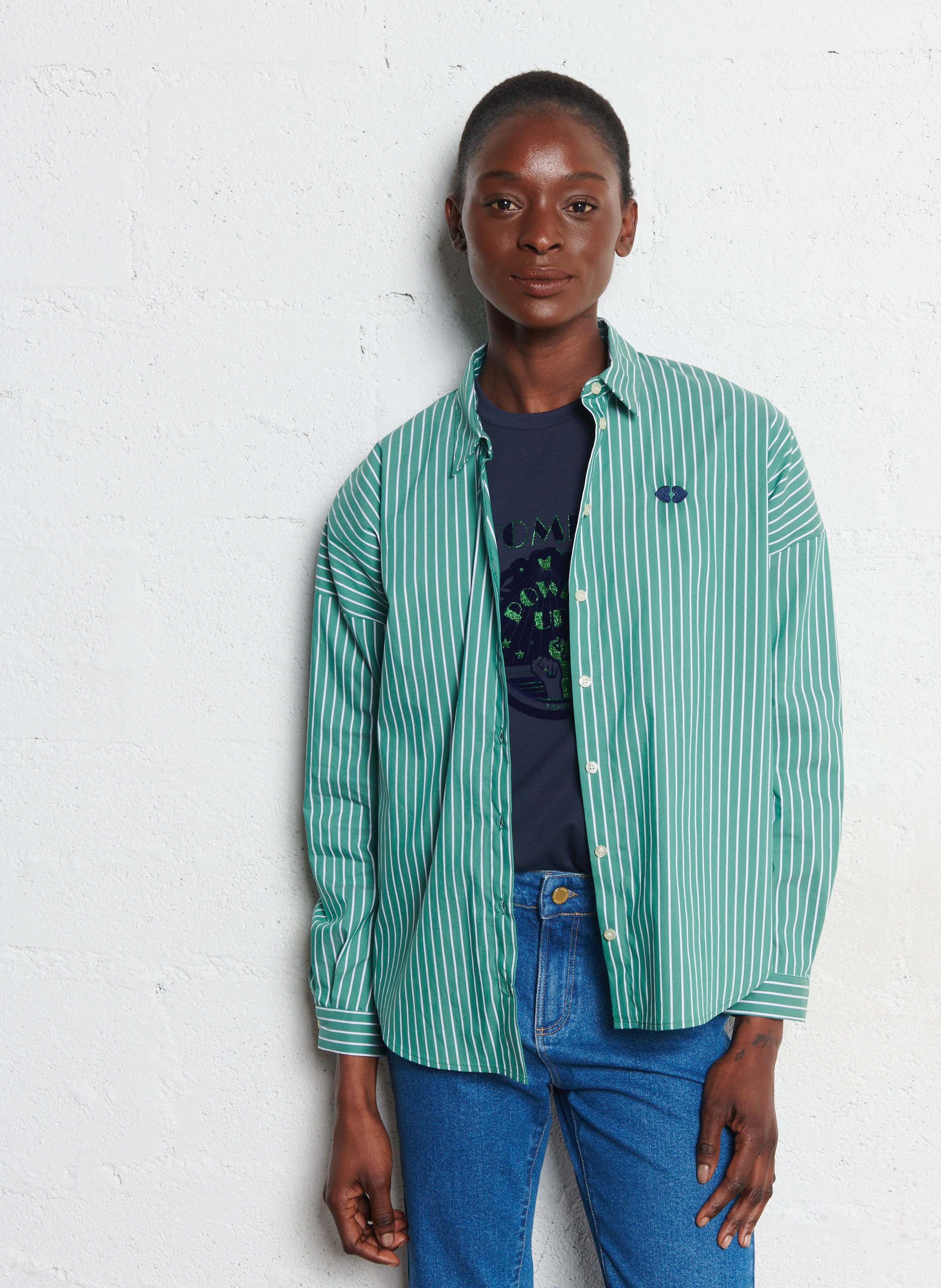 Chemise col classique en coton mélangé I CODE Vert