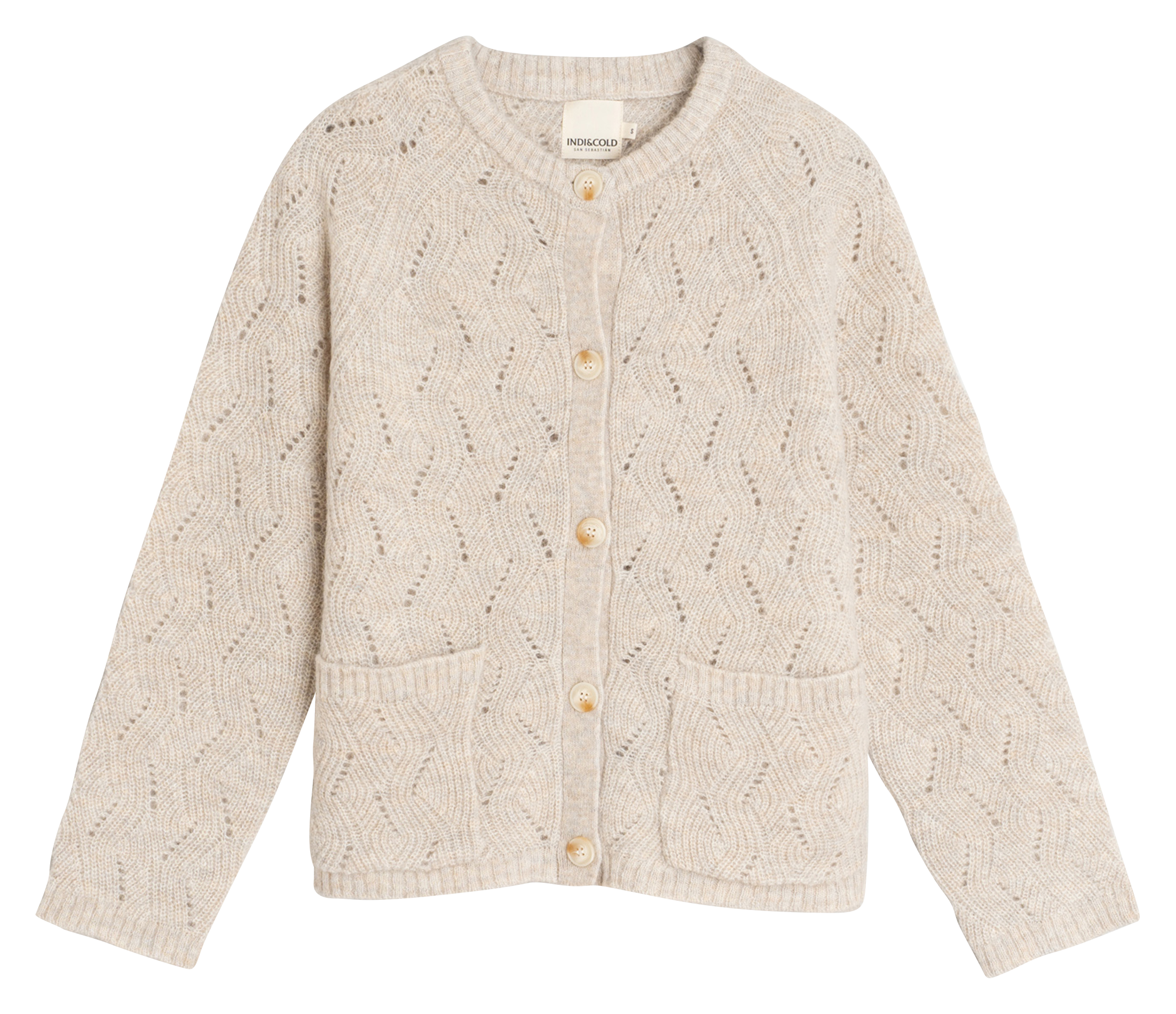 Round-neck mixed-knit cardigan INDI & COLD Beige