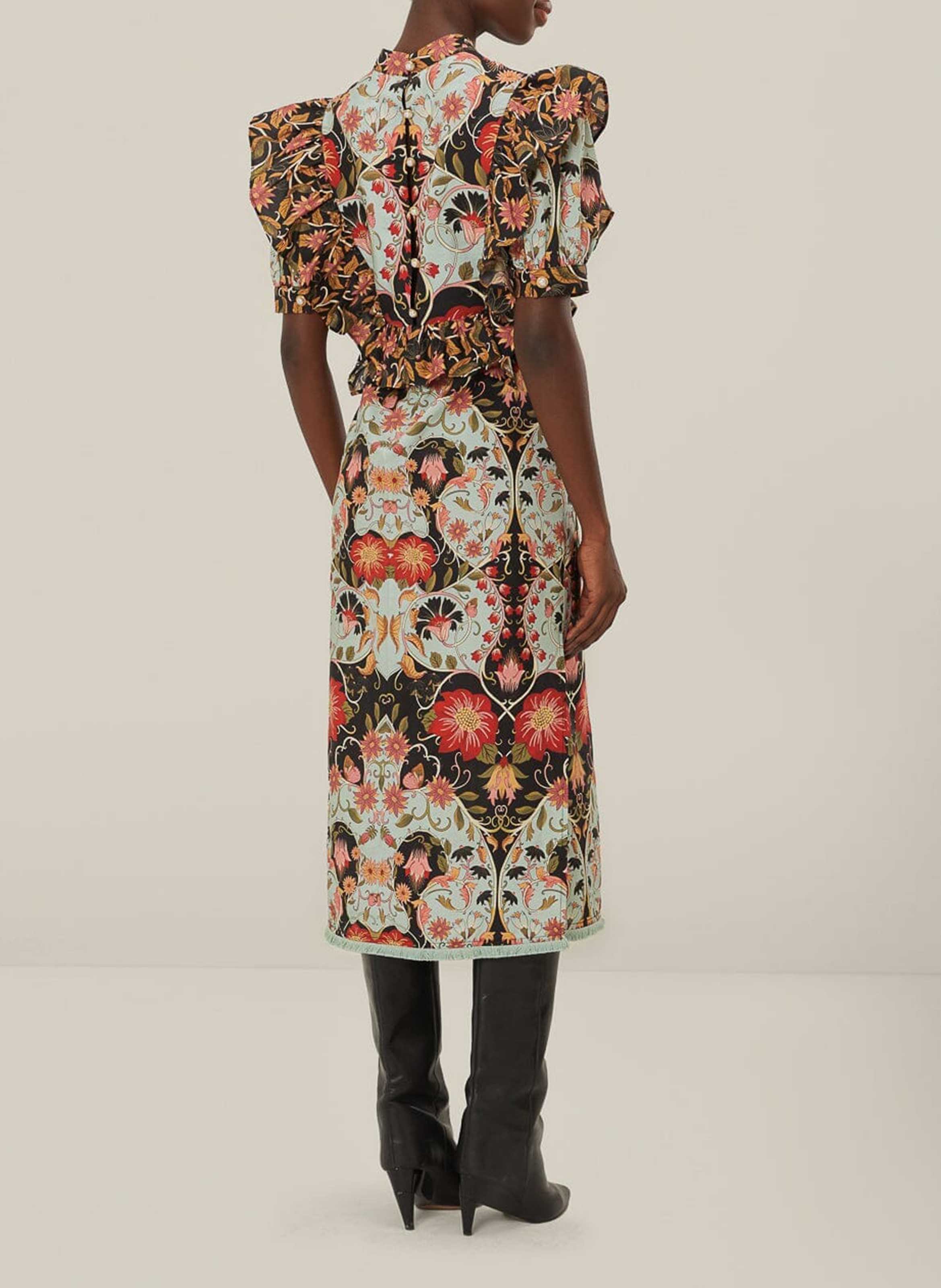 Robe midi col rond à imprimé floral FARM RIO Bleu