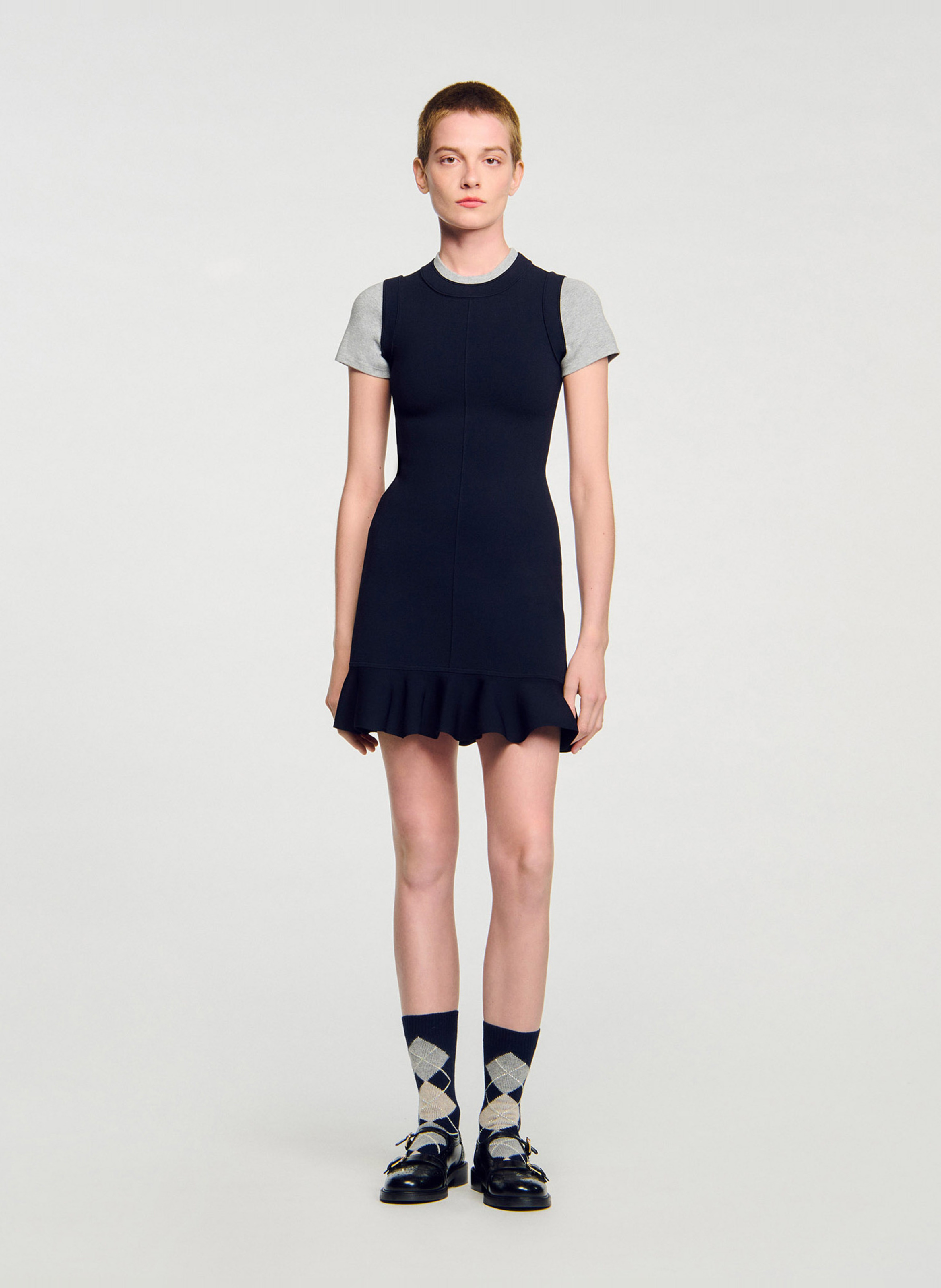 Round-neck knit midi dress SANDRO Blue