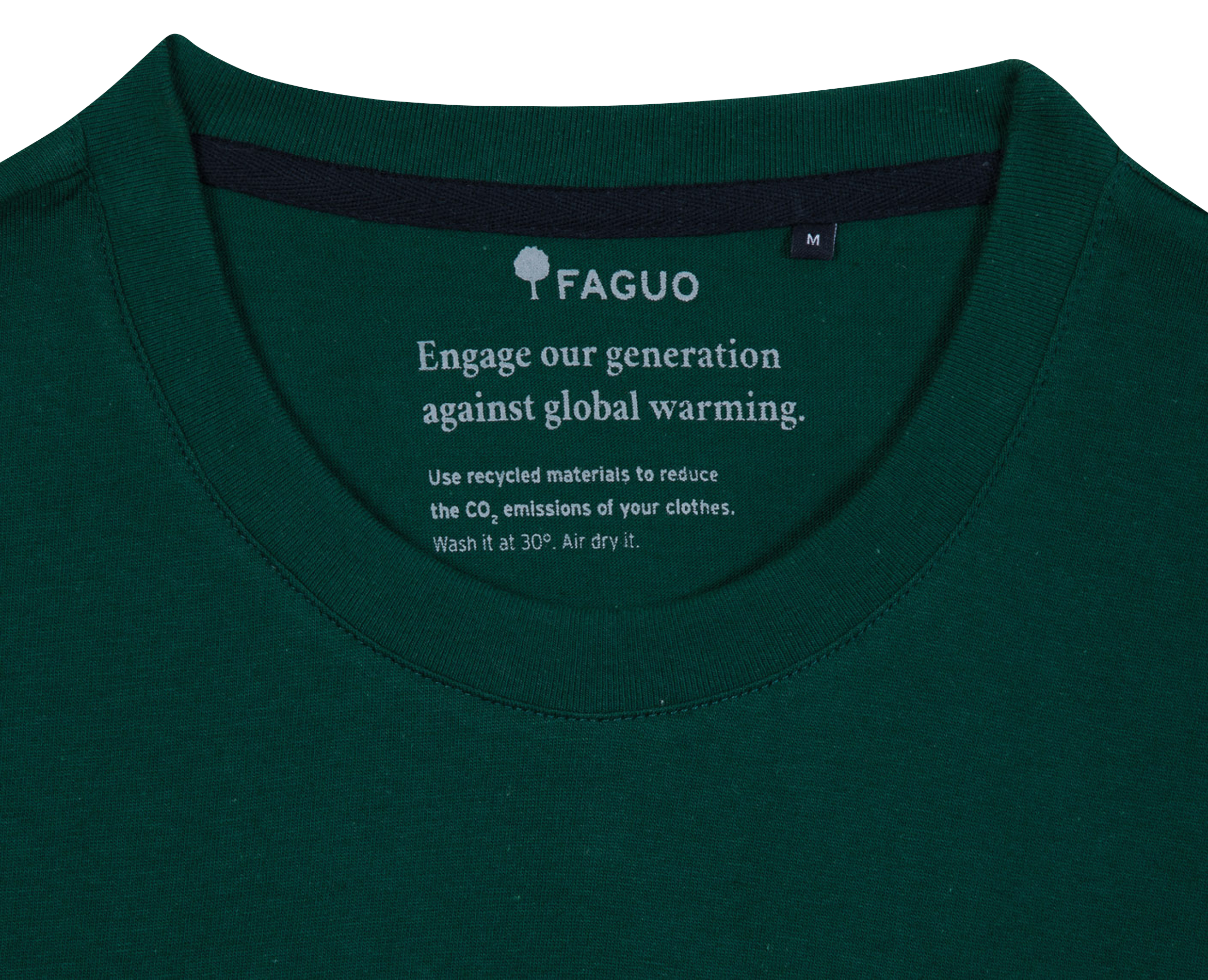 Plain straight t-shirt with chest embroidery FAGUO Green