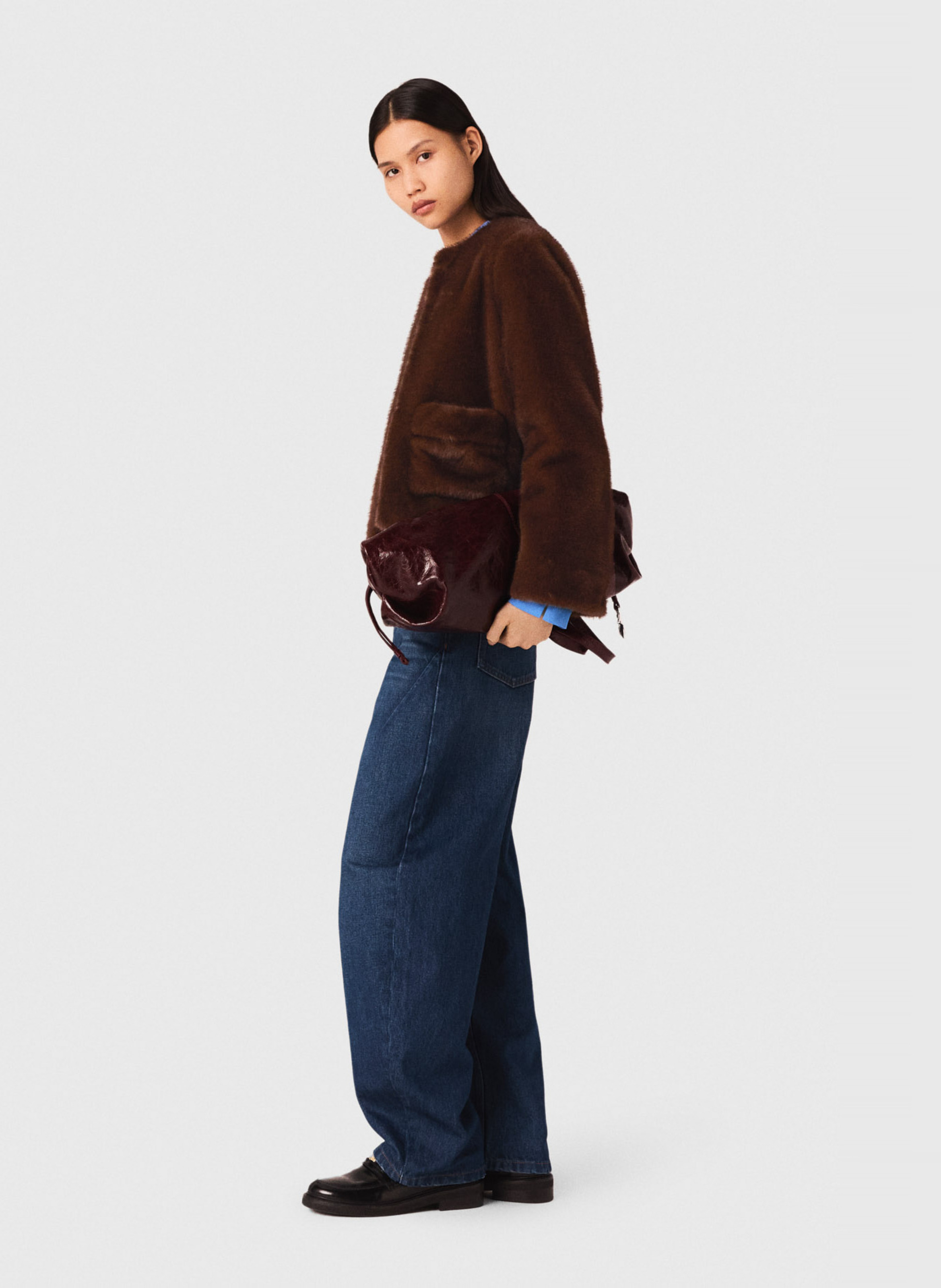 Veste col rond effet fourrure MAJE Marron